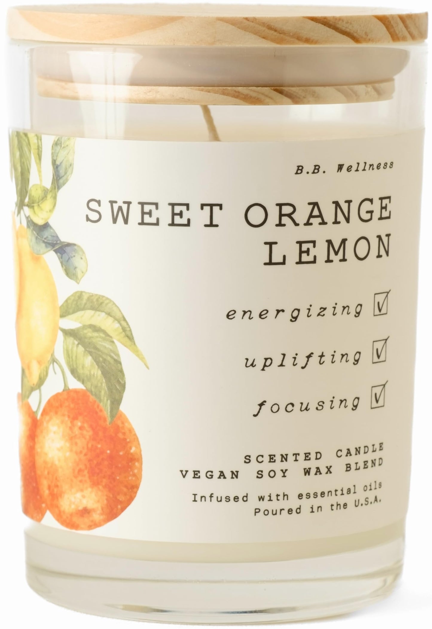 LEOBEN CO – Sweet Orange Lemon Scented Candle – 9oz, B.B. Wellness Collection Design – 50 hr Burn Time – Poured in California Using Vegan Soy Wax and Essential Oils – Made in Small Batches