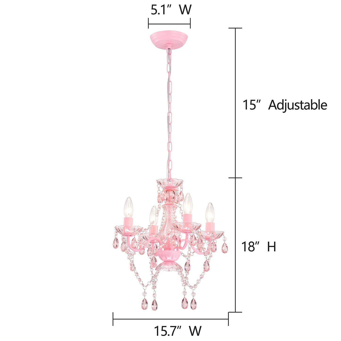 LaLuLa Mini Chandelier with Acrylic Crystals Pink Chandelier 4 Light Modern Chandeliers for Bedroom and Girls Room
