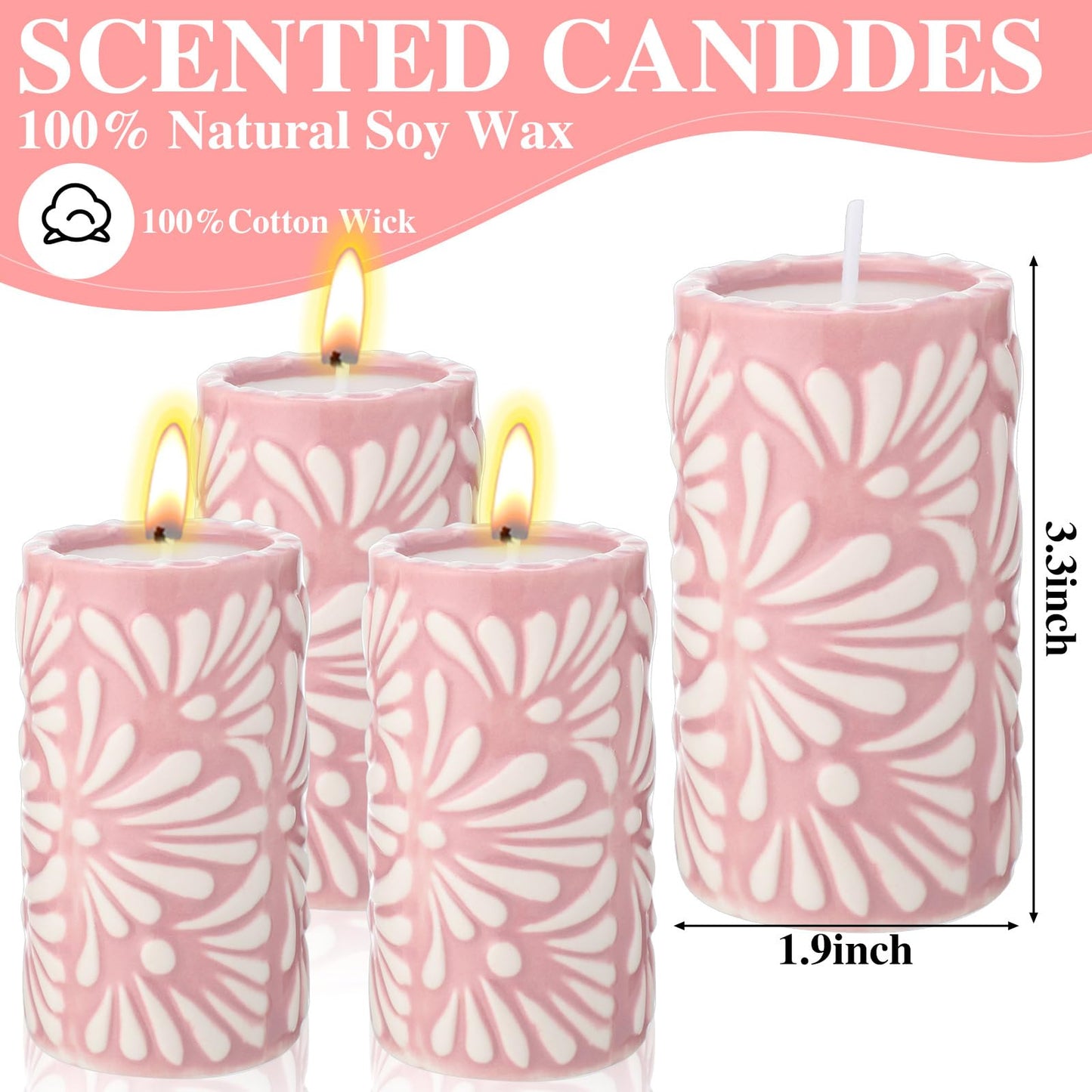 Lounsweer 4 Set Cielito Lindo Party Decorations Mexican Tequila Candle Talavera Mugs Candle for Fiesta Cinco De Mayo Birthday Bridal Shower Bachelorette May 5th Party Home Decor(Pink)