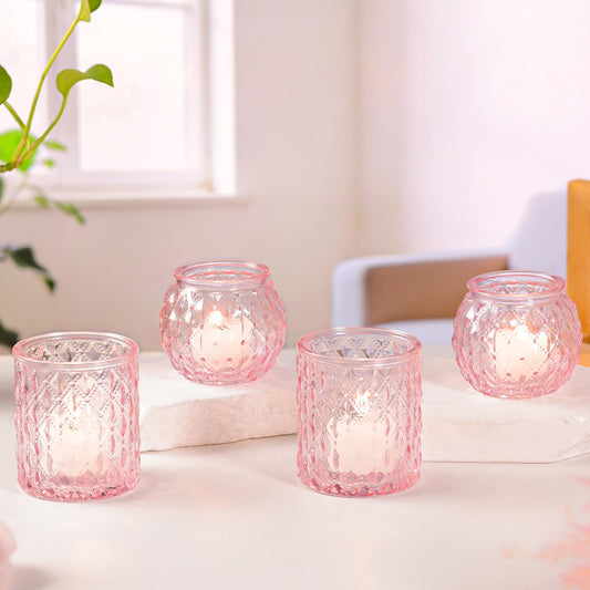 DARJEN Pink Votive Candle Holders- 10Pcs Glass Tealight Candle Holder, Size Upgrade Design for Home Decor, Romantic Candle Holder for Party & Dinner Table Centerpieces, Living Room Decor Gifts