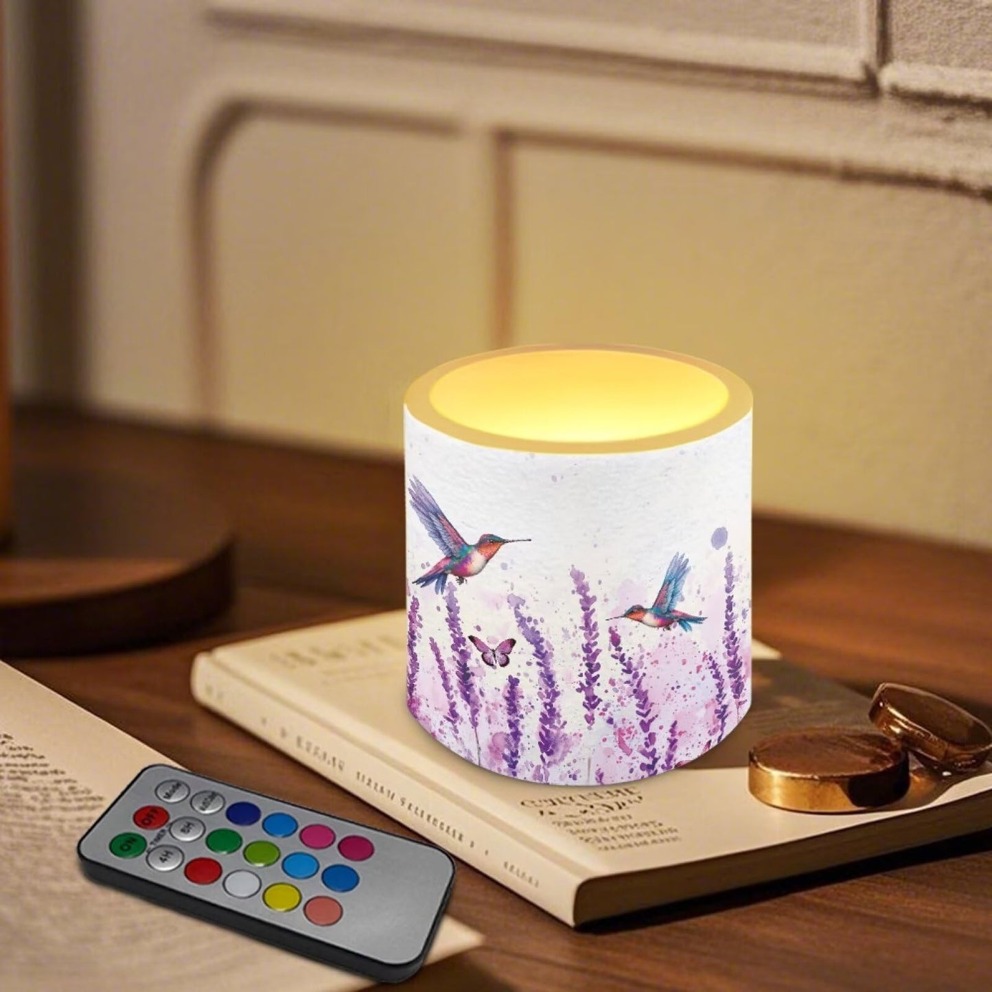 Cozeyat Purple Lavender Floral Premium Waterproof Flameless Candles Set of 4 Battery Powered LED Pillar Candles with Remote Timer for Indoor Outdoor All Weather Use