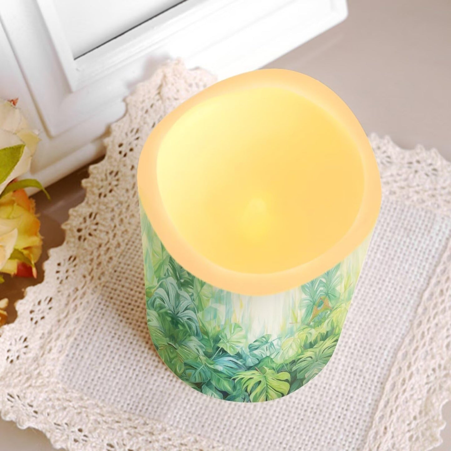 Ystardream Tropical Leaf Flameless Candles with Remote Battery Operated Candles Realistic LED Candles with Remote and Timer Set of 4 for Home Wedding Birthday Decorations