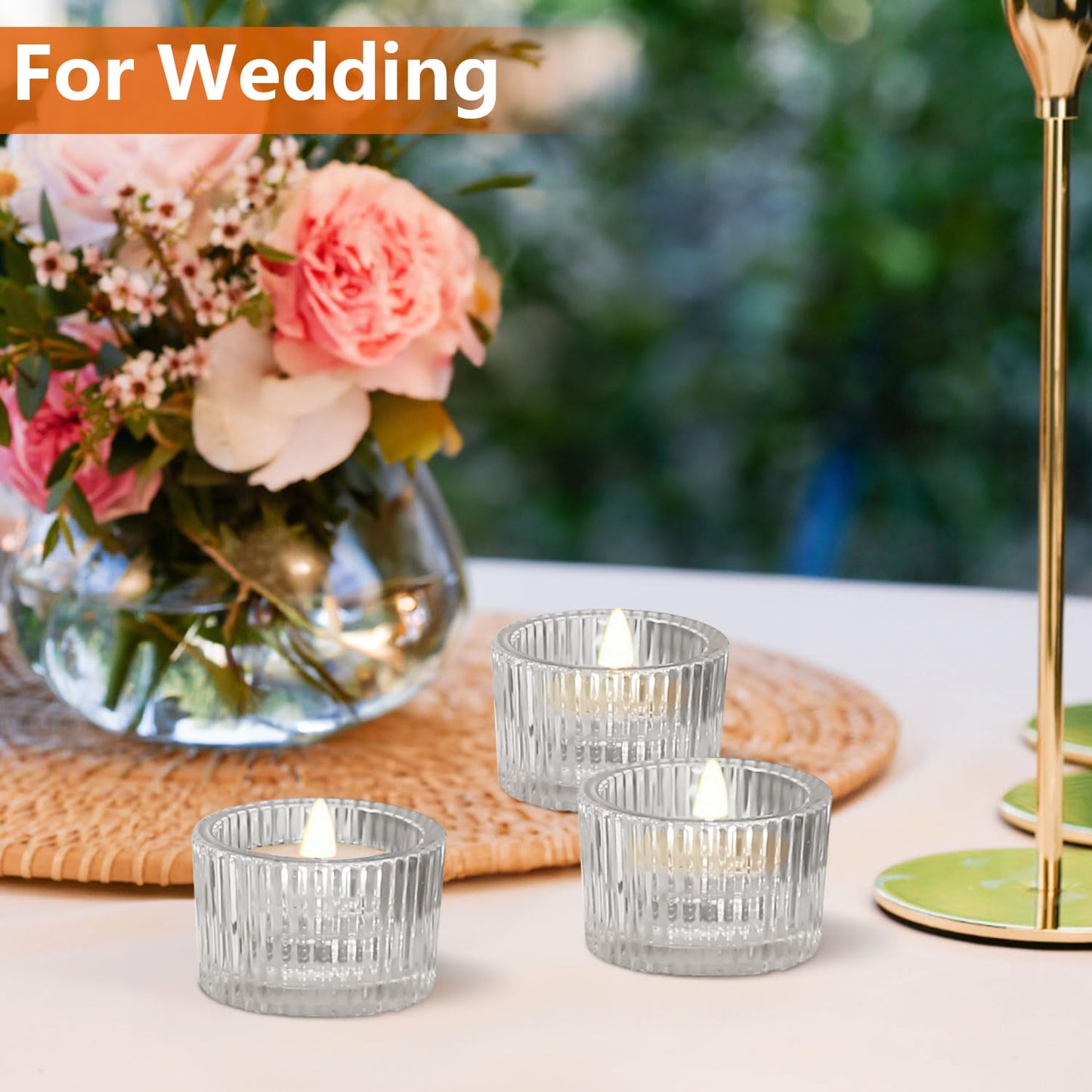 JOYIT Clear Votive Candle Holders Bulk Set of 4, Tealight Candle Holder for Wedding Table Centerpiece, Glass Small Candle Holders for Birthday Party, Valentine's Day, Home Decor (2''X 1.4'')