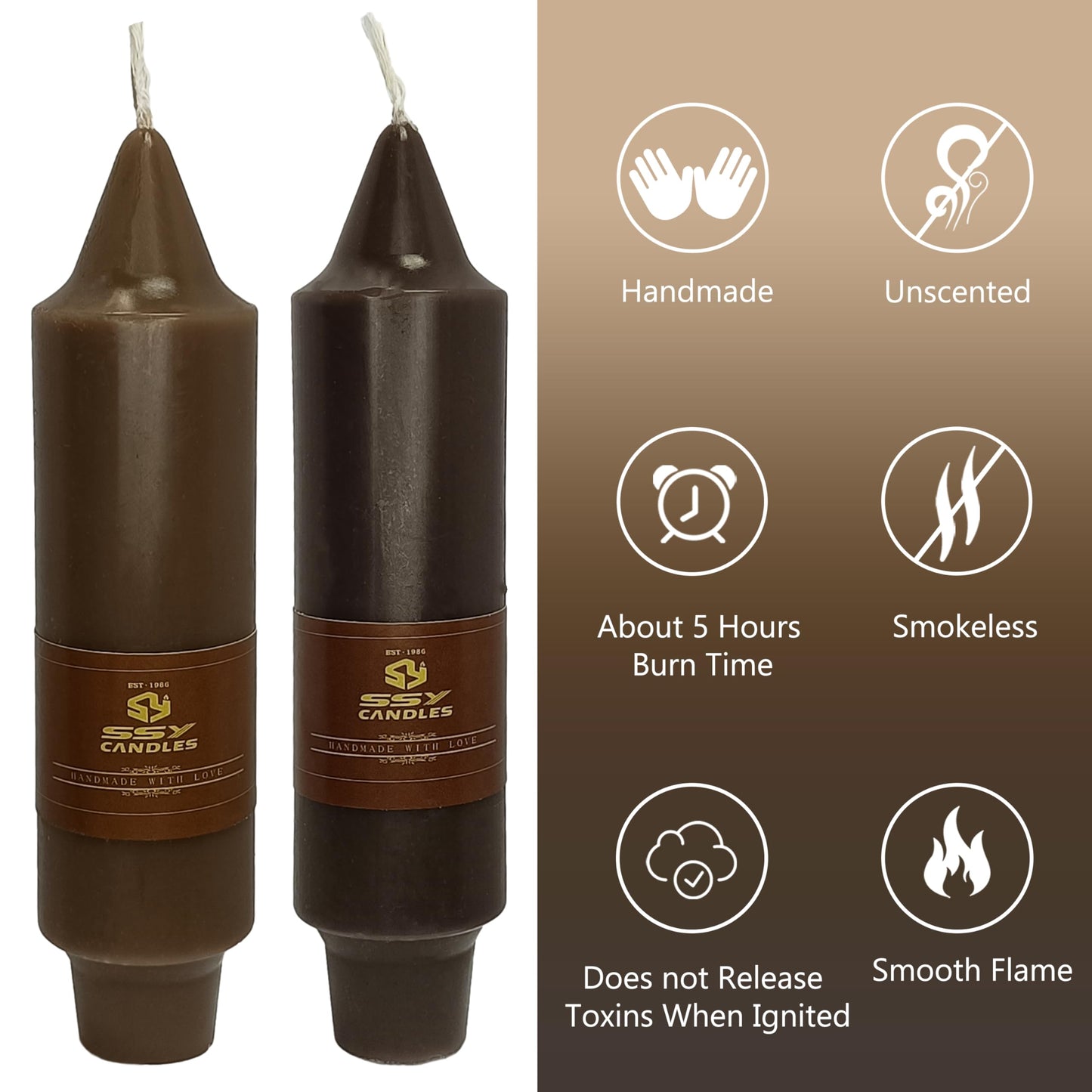 Short Taper Candles Set of 4, 5 Inch Brown Ombre Tapered Candle, Handmade Taper Candles, Short Candle Sticks for Wedding Dinner Table Home Decor Gift