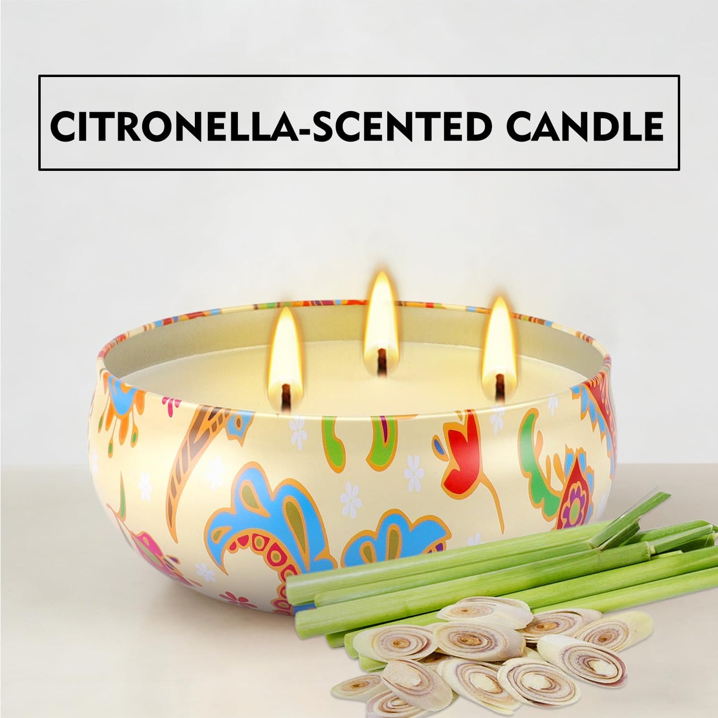 Set of 4 Triple Wick Citronella Candles Perfect for Yards, Gardens, Balconies and Camping, Indoor & Outdoor Scented Candles Bulk…