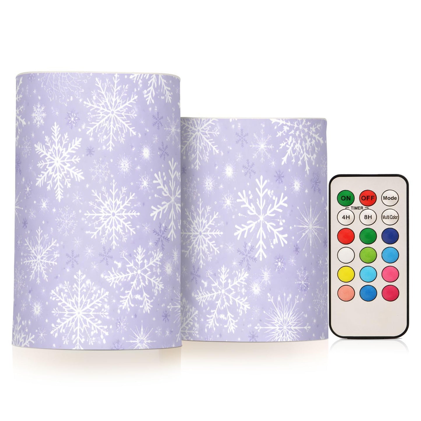 ALAZA Gray White Winter Snowflakes Christmas Flickering Flameless Candles Battery Operated with Remote Timer,Tea Light Candles LED Pillar Votive Candles Set of 2 for Outdoor Indoor Decorations