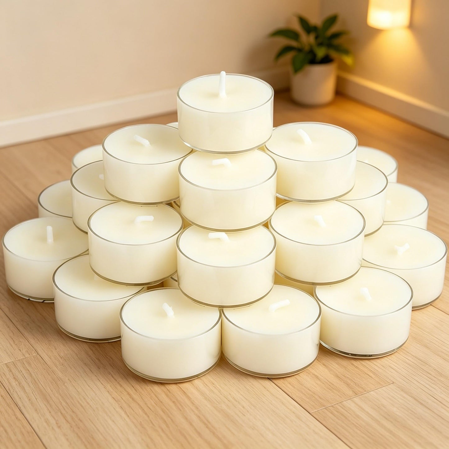DEYBBY Natural White Beeswax Tea Candles 30 Pack, Unscented Pure Organic Beeswax Tealight Candles Bulk, 4-5 Hours Small Tealights in Clear Cup for Home Decoration Emergency Bath Relaxation