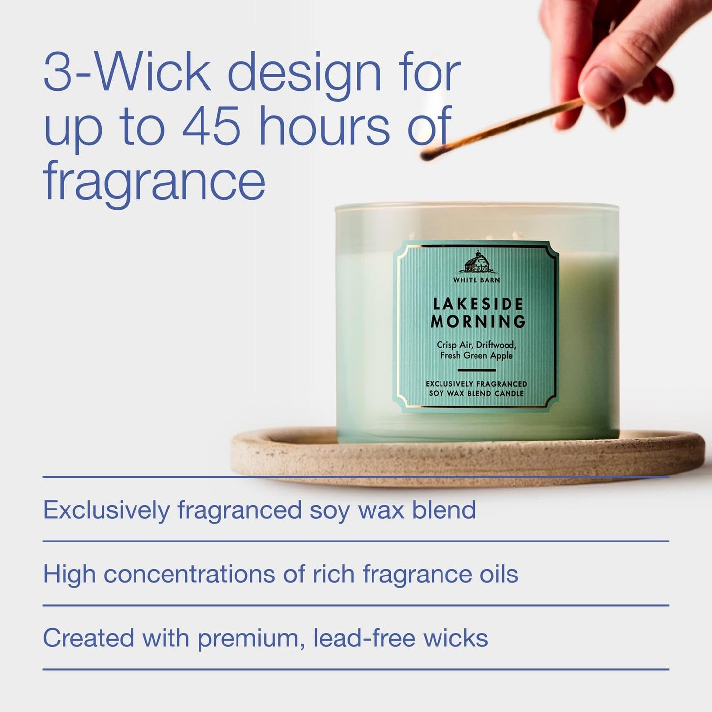 Bath & Body Works Lakeside Morning 3-Wick Candle - Scented Candle for At-Home Use - Long-Lasting, Room-Filling Fragrance - High Fragrance Oil Concentration - Soy Wax Blend