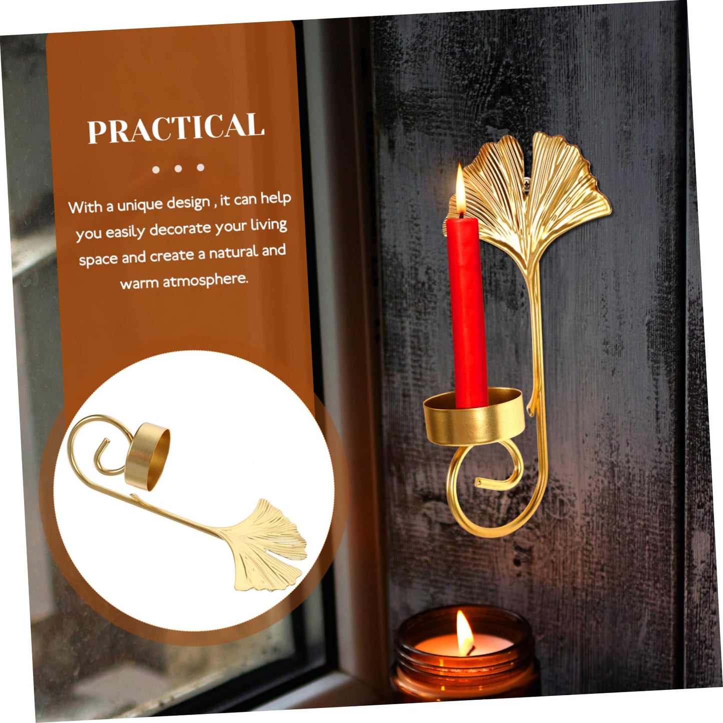 Holibanna Retro Elegant Leaf Wall Hanging Candle Holder Metal Candle Sconces Home Decor