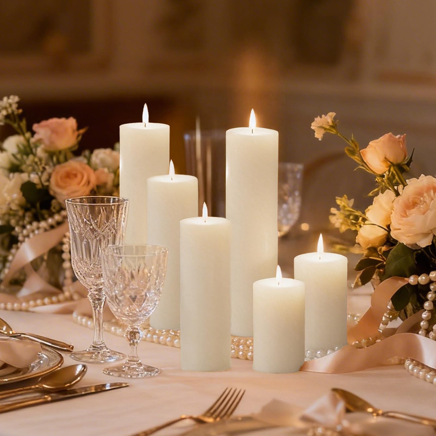 Veiuwa 6 Pack White Pillar Candles Bulk Set, 2x3 2x6 2x8 Inch - 2 Each Size, Dripless Smokeless Clean Burning for Wedding Centerpieces, Home Decor, Church, Romantic Ambiance！