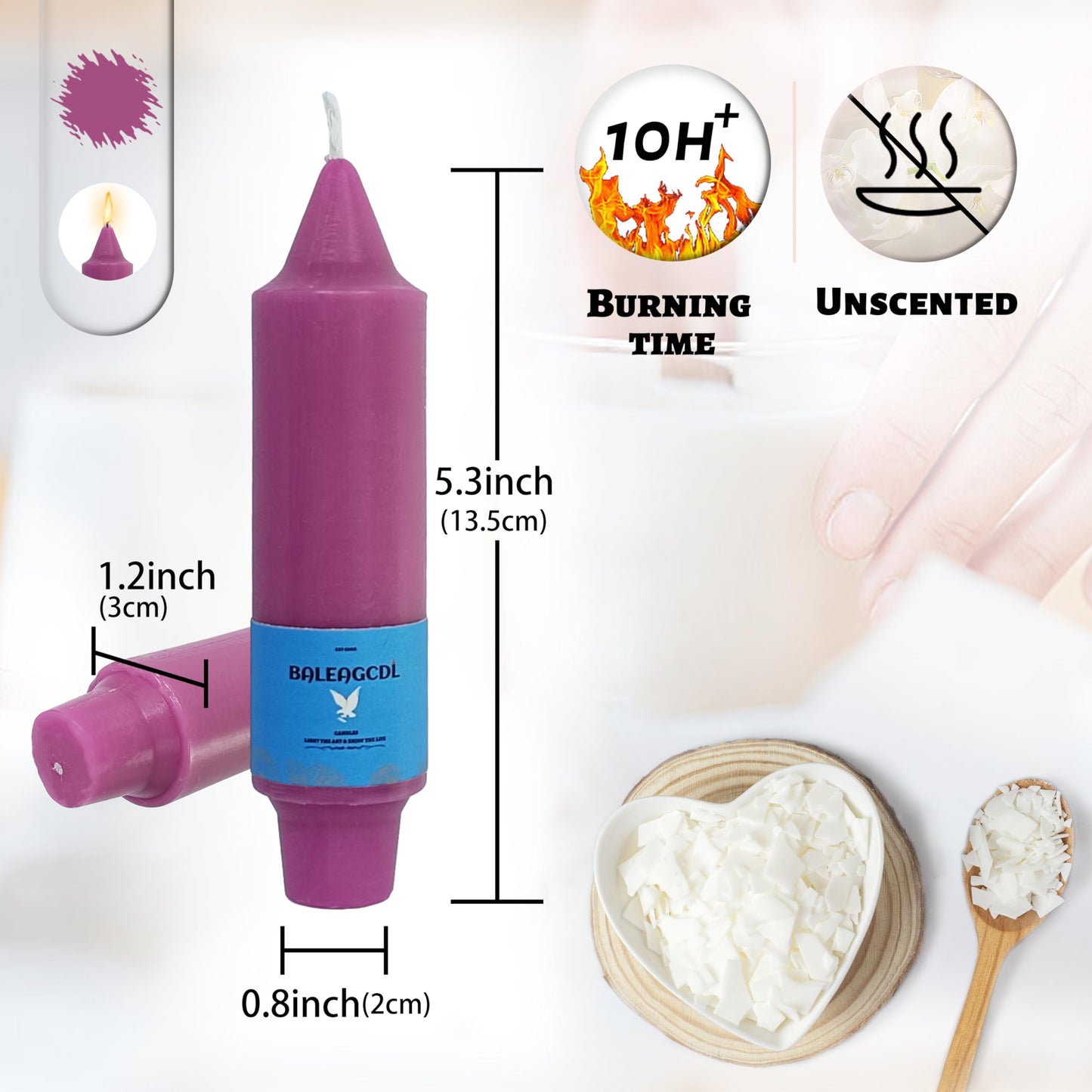 Handmade Unscented Taper Candles Long Lasting Twisted Purple Candles, 5 Inch Long Flameless Smokeless Design Elegant for Home Décor Weddings Festive Seasons