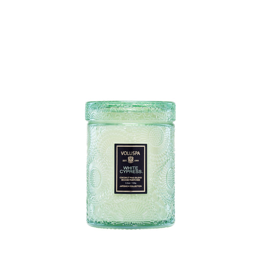 Voluspa White Cypress,Small Candle Jar, 5.5 Ounce,50 Hour Burn Time, & Coconut Wax for Clean Burning,,Handcrafted in the USA