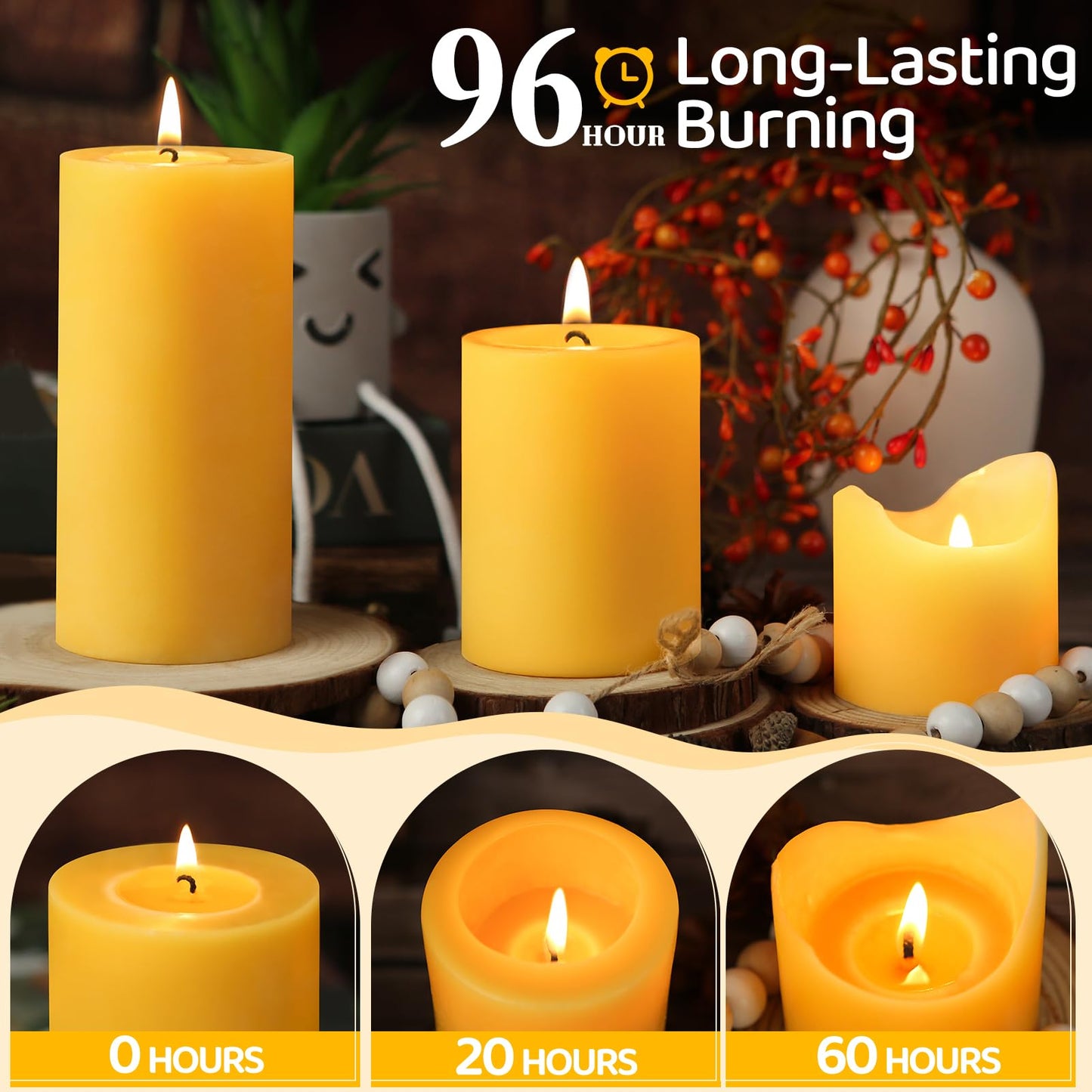 Natural Beeswax Pillar Candles,100% Pure Beeswax Candles-190 Hours Long Burning,Unscented Bees Wax Candles for Home,Prayer,Emergency,Dripless Smokeless Organic Pillar Candles Bluk-2.8x6in-2pack