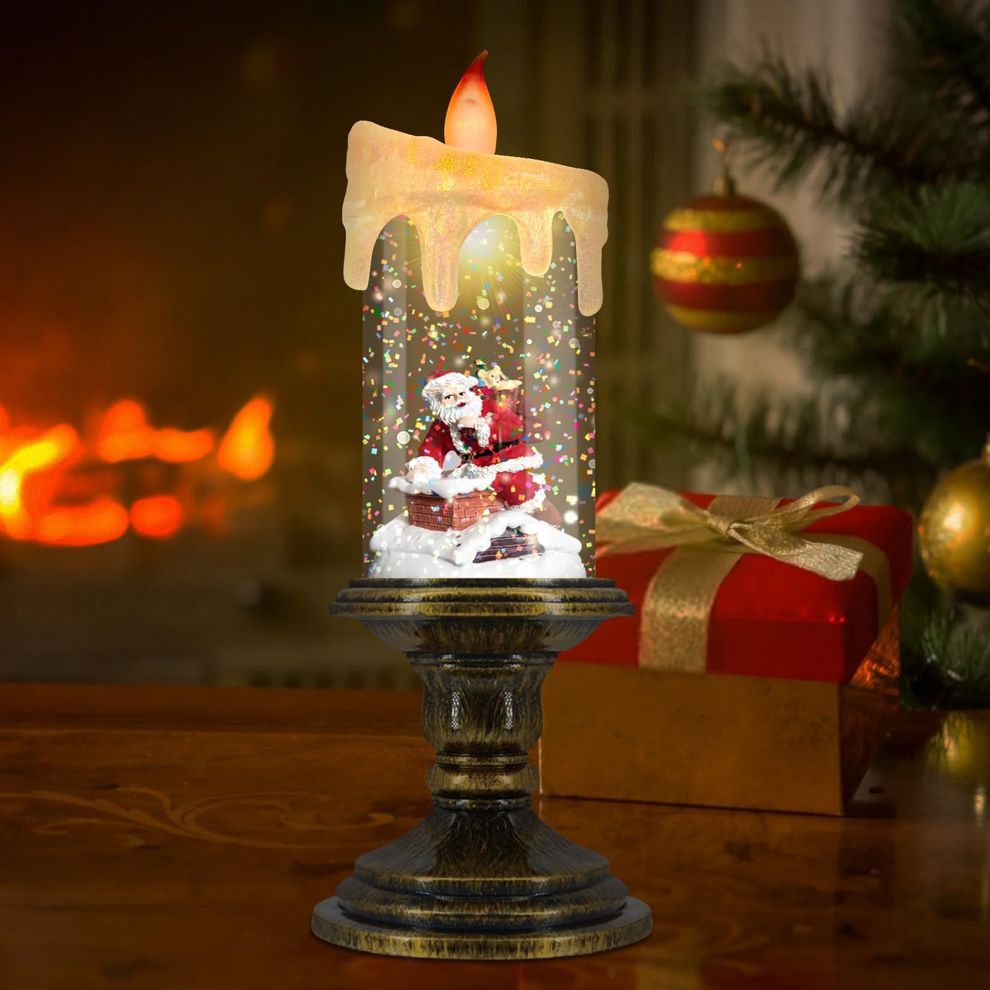 AOMIL Christmas Flameless Candles, Flickering LED Candles with Timer, Snow Globe Candle Lights for Christmas Decorations