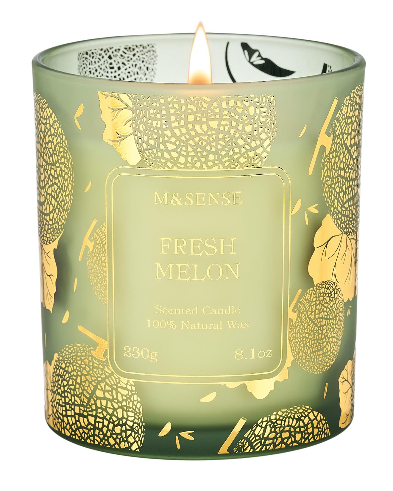M&SENSE Fresh Melon Scented Vegan Soy Candles, 8.1oz Non Toxic Summer Aromatherapy Candle for Home Decor, 42-Hour Burn Time, Fresh Smelling Good Scented Candle for Bathroom Decor