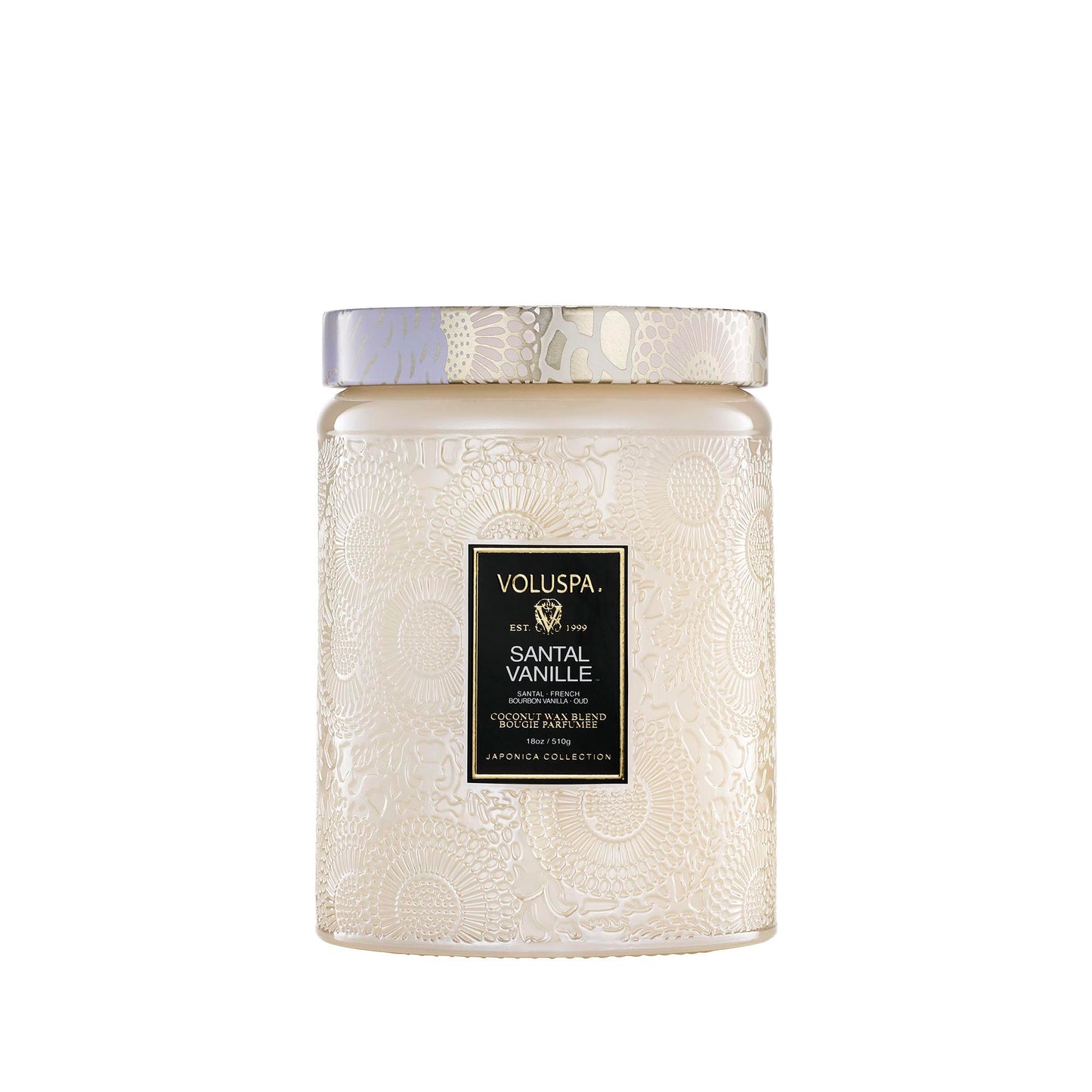 Voluspa Santal Vanille Candle, 18 oz, Coconut Wax Blend, Scented Candles for Home, 100 Hour Burn Time, Candle Jars