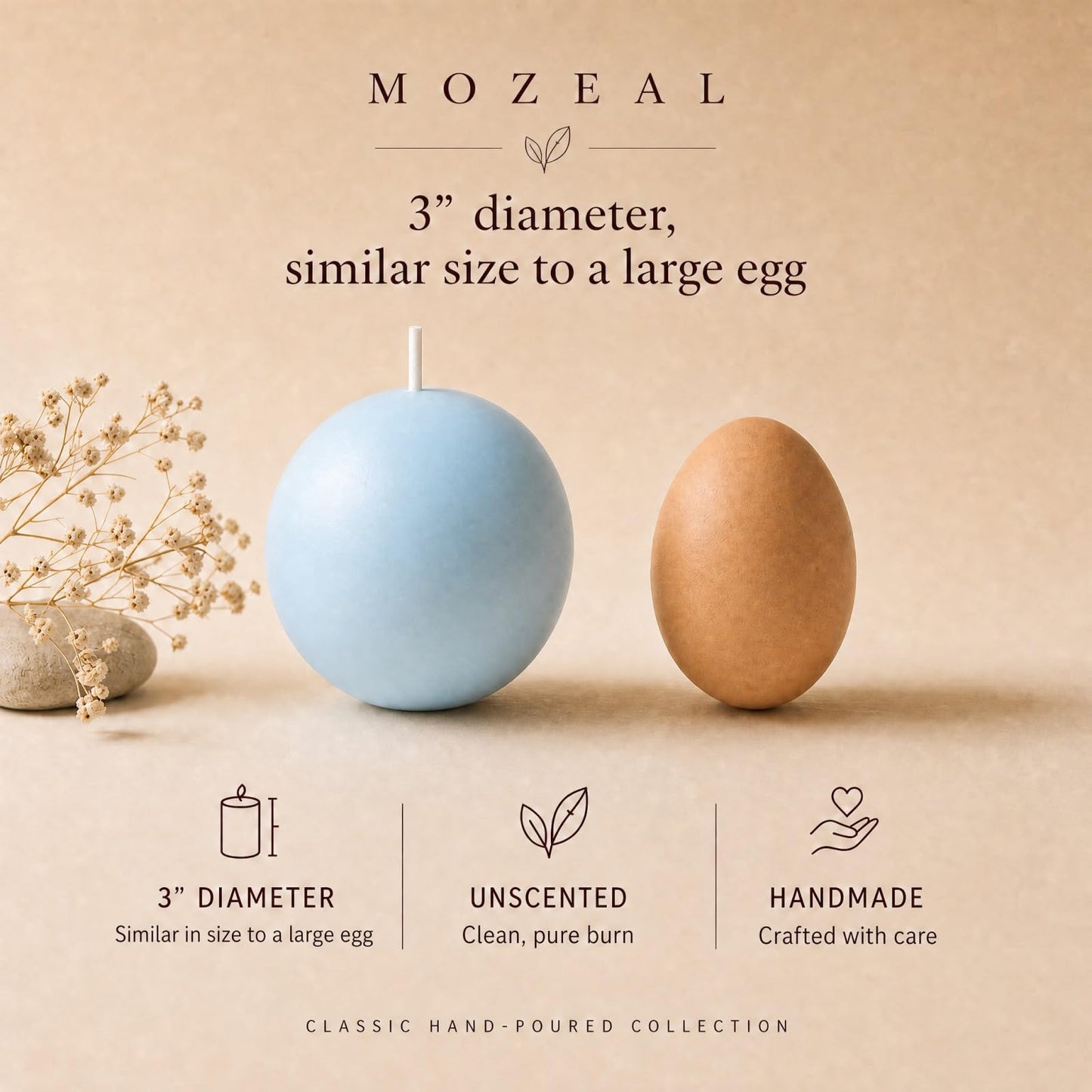 MOZEAL Hand-Poured, 3 Inch Baby Blue Round Ball Candles - Elegant Baby Blue Round Pillar Candles Set of 3, Dripless, Unscented, Smokeless, Ideal for Baby Showers.
