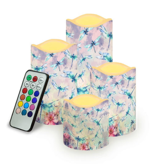Ystardream Beautiful Dragonfly Flameless Candles Battery Operated with Timer, Remote Control, LED Flashing Candle Sets, Warm Color Flickering Candles Light for Party Room Table Decor Set of 2