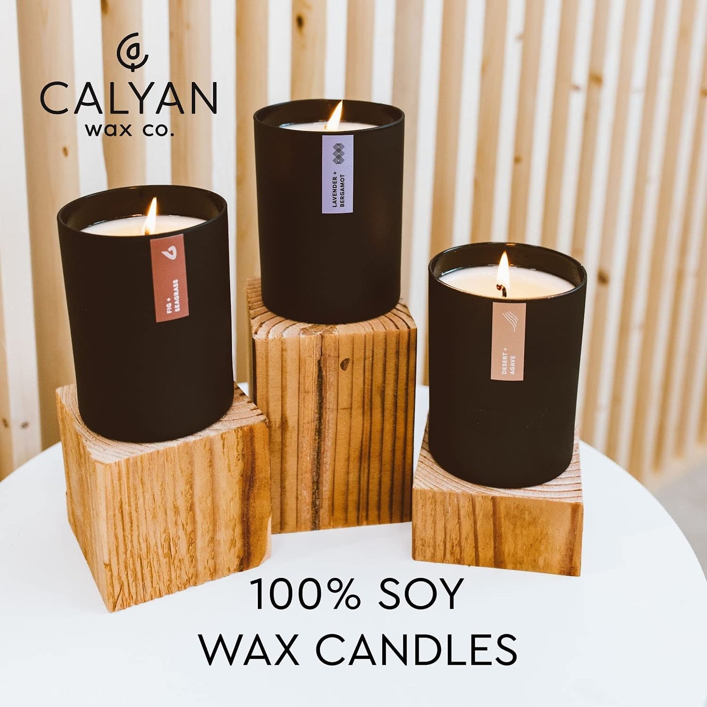 Calyan Wax Co. Musk & Teakwood Scented Candle - 75 Hour Burn - Luxury Clean Soy Wax Candles - Long Lasting Black Tumbler Jar Candle for Home - 10.2oz