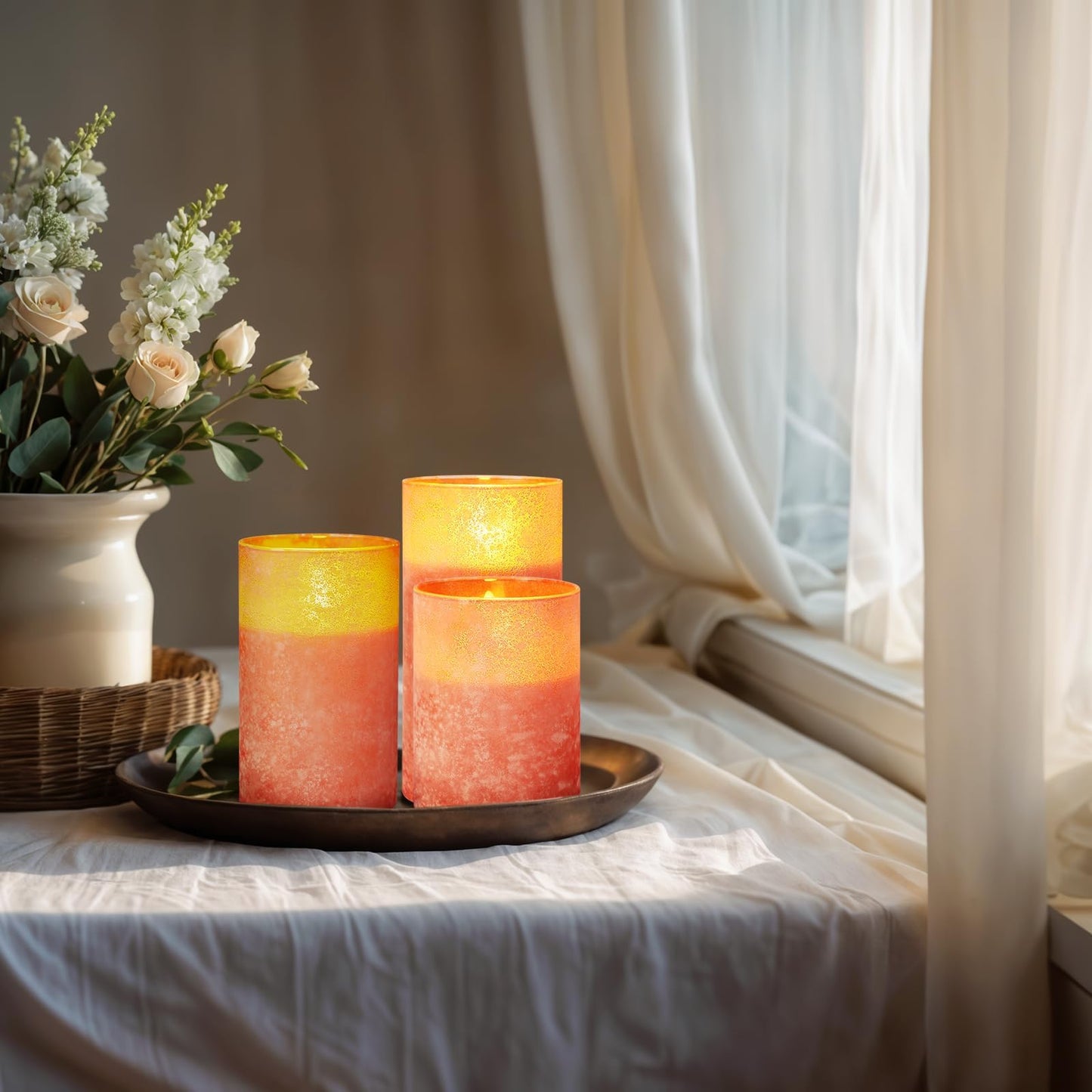 Mingfuxin Flameless Candles with Remote, Orange Candles Battery Operated with Timer, LED Candle for Mantel Bedroom Coffee Table Halloween Decorations
