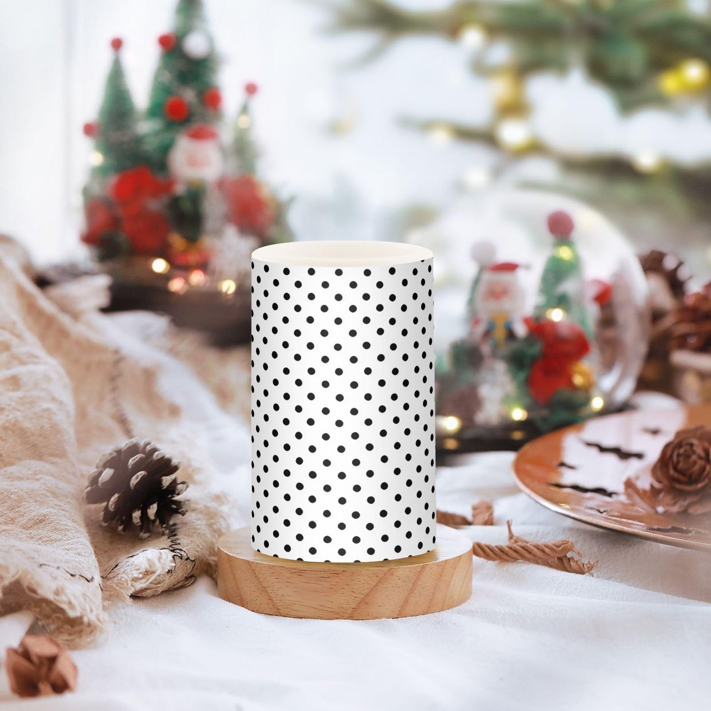 Gravopti Black White Polka Dot Flameless LED Pillar Candles Set, Battery Operated with Remote Timer, 3" x 5" & 3" x 4" Indoor Outdoor Decor (2 Pack)