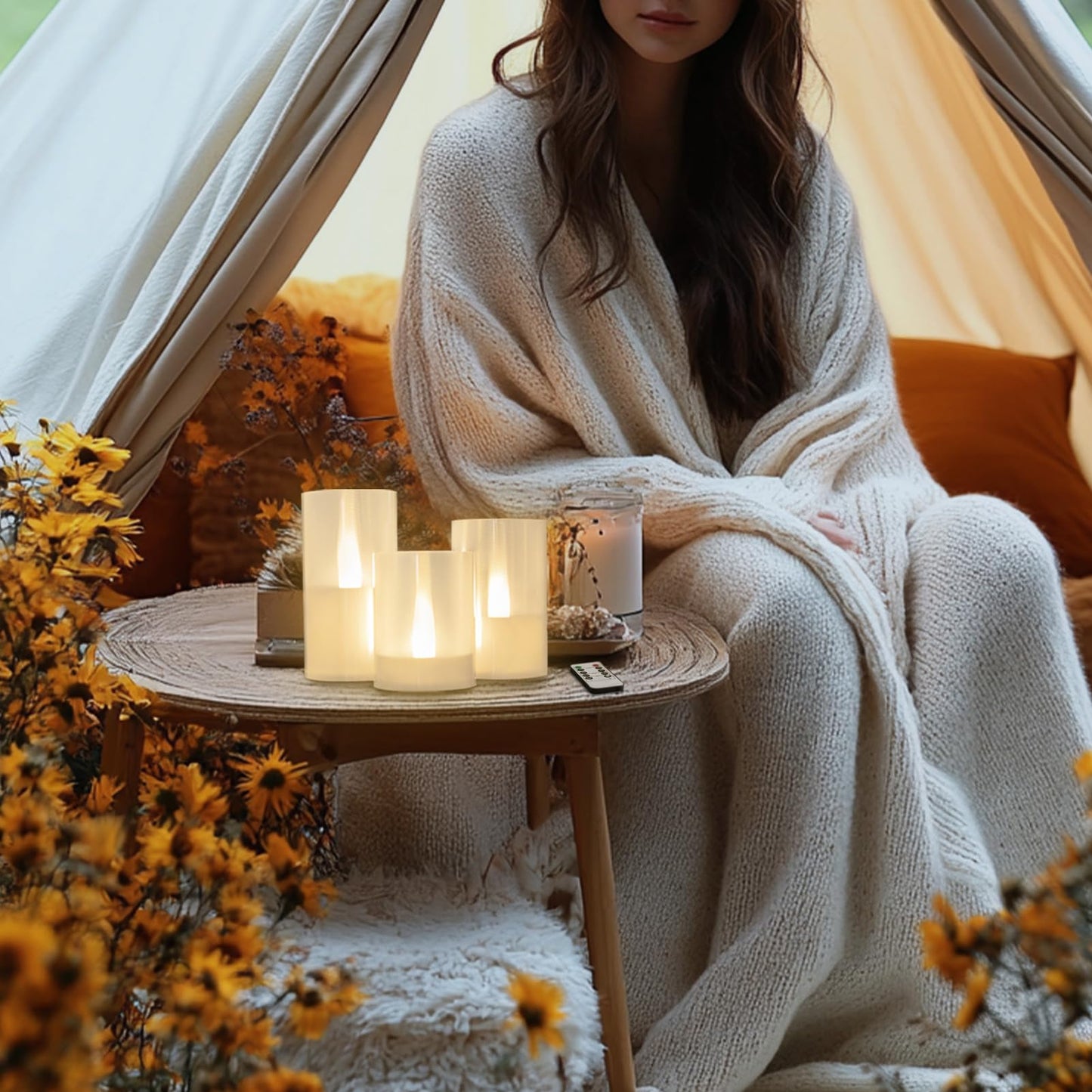 LANKER Flameless Candles with Remote Control and Timer, Battery Operated LED Pillar Candles, Romantic Light, Set of 3 (Warm White)