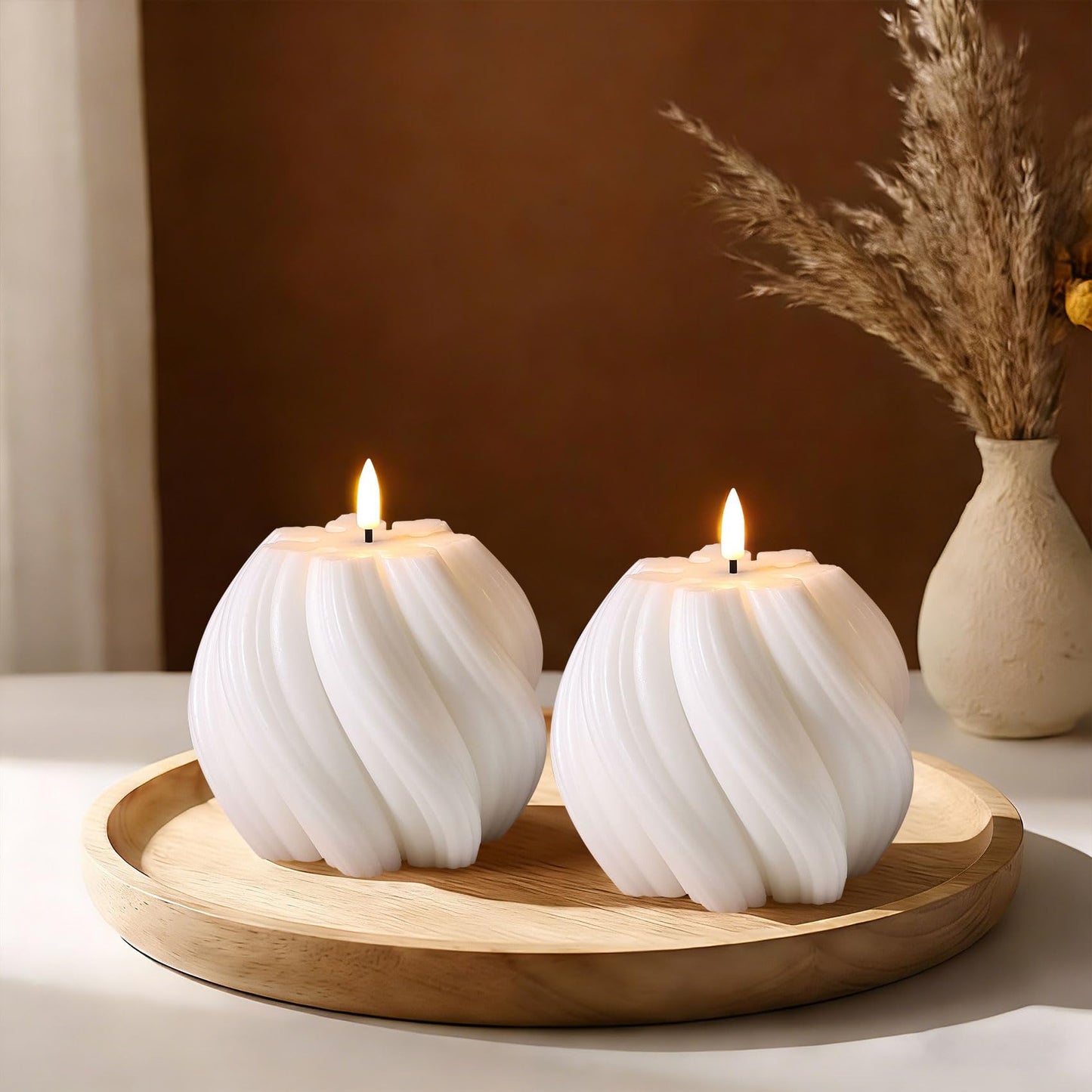 Girimax White Swirl Flameless Candles with Remote, Aesthetic Twirl LED Pillar Candle Housewarming Gift Home Shelf Decor 1 Pack