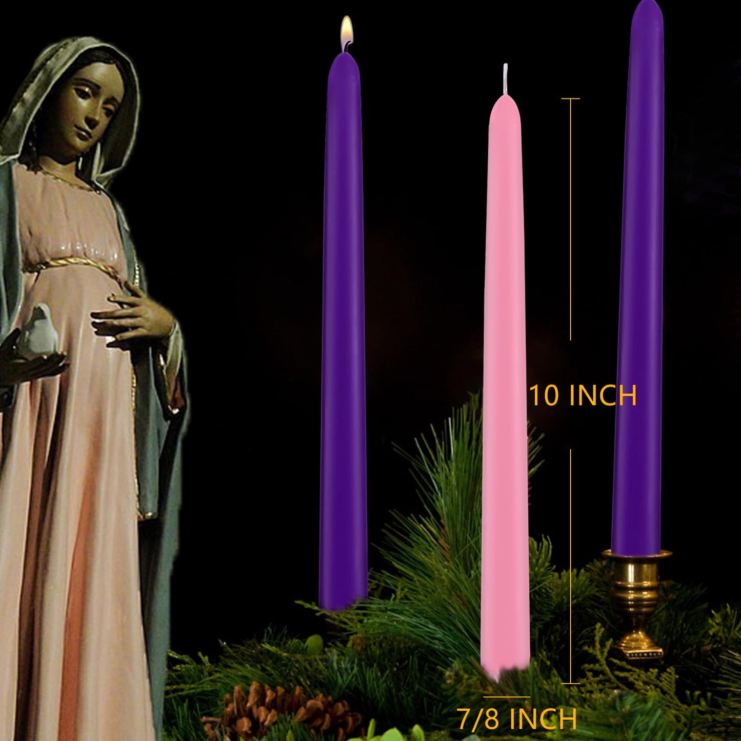 20 Pack of Christmas Advent Taper Candles, 15 Purple and 5 Pink Tapered Candlesticks, 10Inch Tall Skinny Christmas Seasonal Celebration Candles