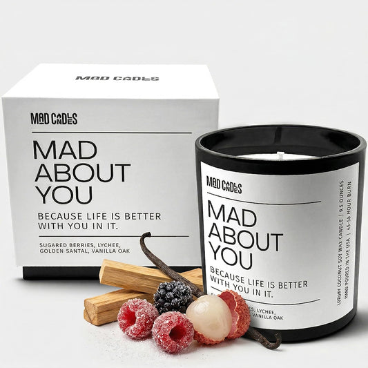 Mad Candles – Mad About You | Luxury Scented Candle for Bedroom & Living Room Décor | 9.5oz Coconut Soy Wax | Non Toxic | Long Burn Candle Jar for Home Fragrance & Valentine's Day Gift