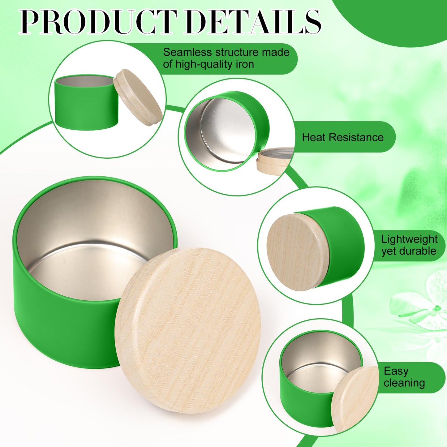 Honeydak 36 Pcs 4oz Green Candle Jars Bulk Candle Tins Small Empty Containers with Metal Wood Grain Printing Lids for Making DIY Jars Storage Wedding Gifts