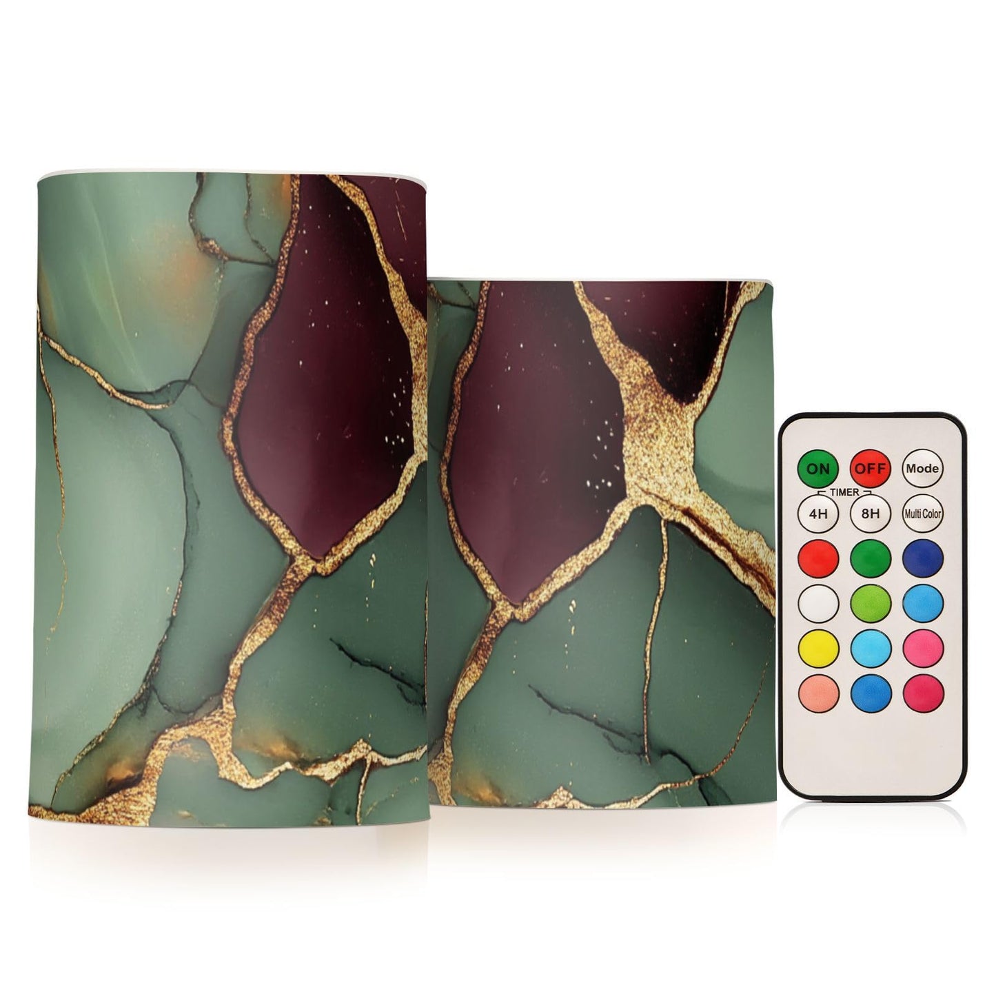 famyily Marble Burgundy Sage Green Flameless Candles Flameless Candle Lantern with Timer for Outdoor 4" 5" Set of 2