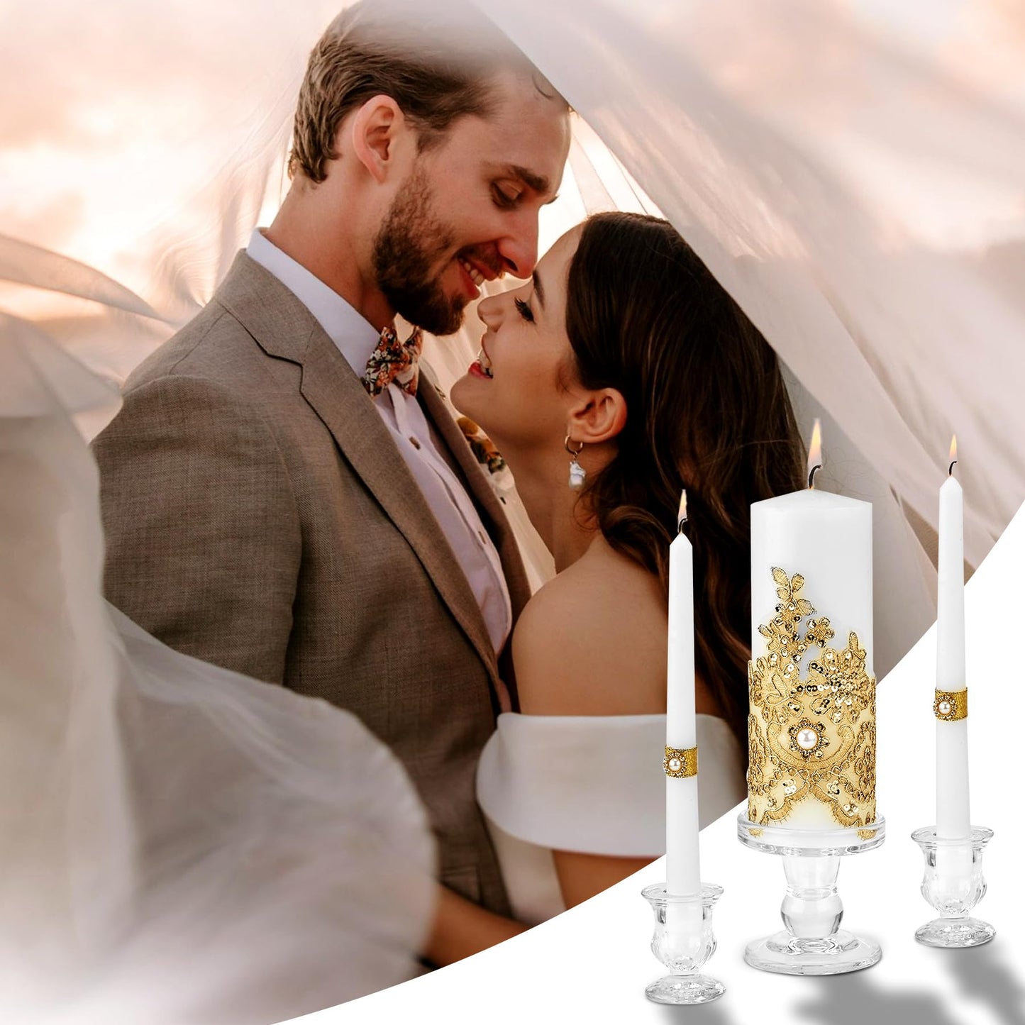 Unity Candle Holder - Glass Candle Holders for Pillar Candles Taper Candles, Glass Candlestick Holders Set of 3, Decorative Clear Glass Candlestick Holder for Wedding Table Dinning Church Centerpiece