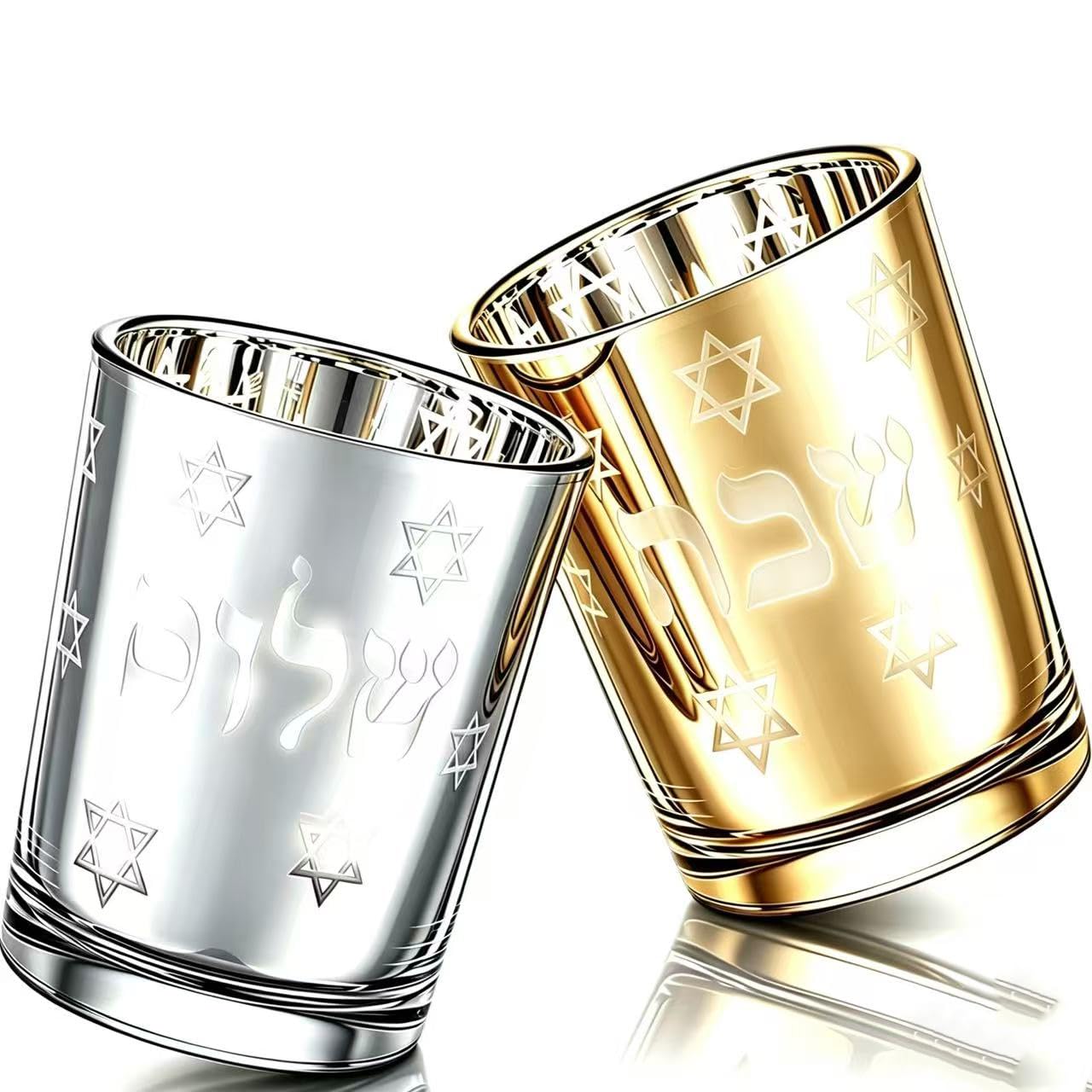 ZIVOSELY Set of 2 Glass Shabbat Candle Holders, Thickened Heat-Resistant Electroplated Glass Tea Light Holders for Jewish Judaica Sabbath Hanukkah Gifts, Gold & Silver