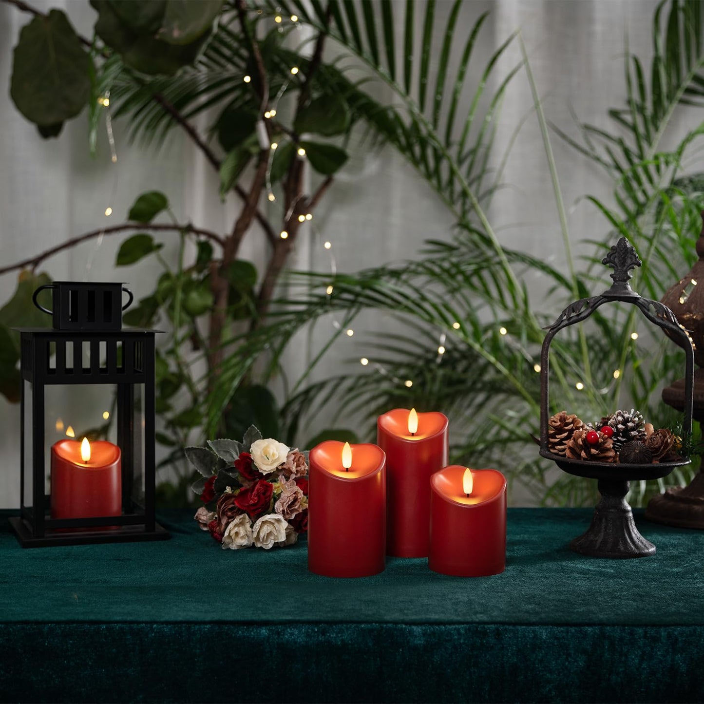Homemory Burgundy Flameless Candles, Waterproof Flickering Flameless Candles, Outdoor Battery Operated LED Pillar Candles with Remote Timer, Electric Fake Plastic Candles, D3 x H4 5" 6", Red, 3 Pack