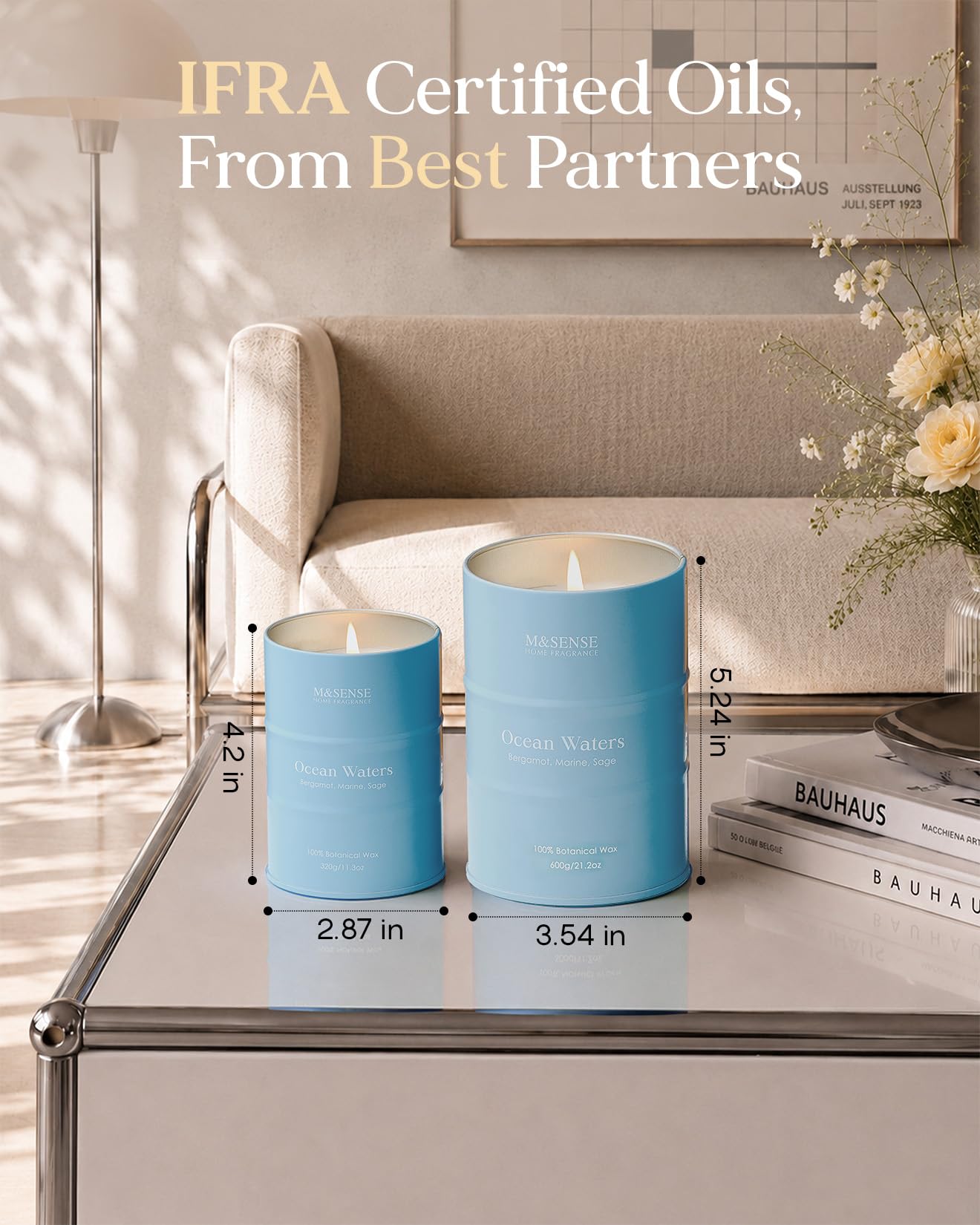 M&SENSE Ocean Waters Scented Candles Large Beach Candle, Summer Soy Candles 21.2oz 120 Hour Slow Burning,Aromatherapy Candle for Stress Relief Meditation Relaxing