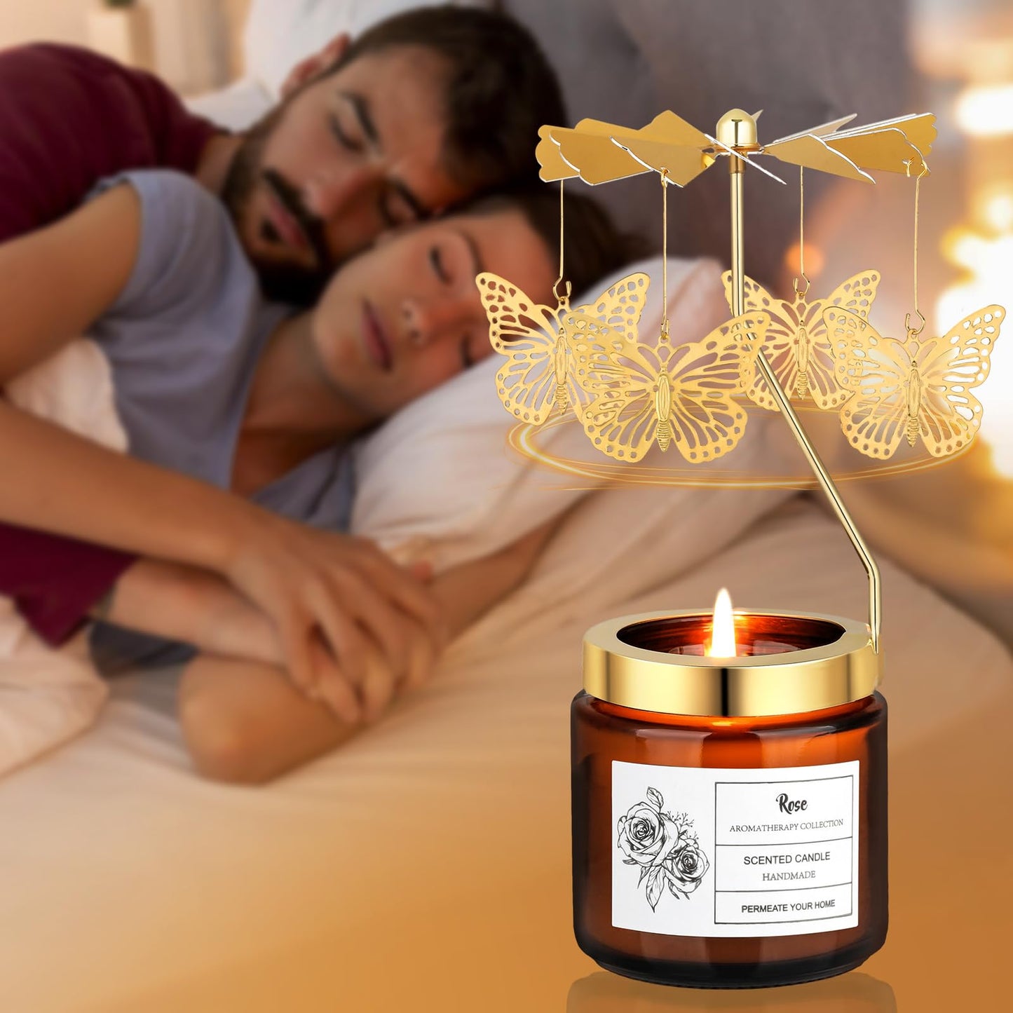 Rotatable Rose Scented Candle Gifts, Butterfly Gifts for Women Mom Wife Anniversary Valentine's Day Christmas, Unique Birthday Gift for Sister Girlfriend with Gift Box