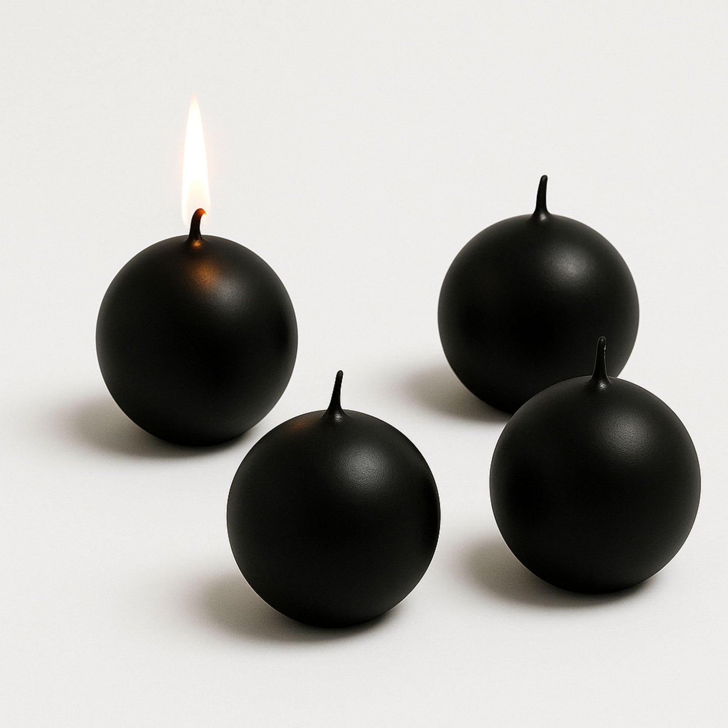 Biedermann & Sons Black Round Candles (Set of 4), Unscented Dripless Balls, 2.5" Spheres, 8 Hour Burn, Thick Set for Centerpiece Clusters and Home Accents