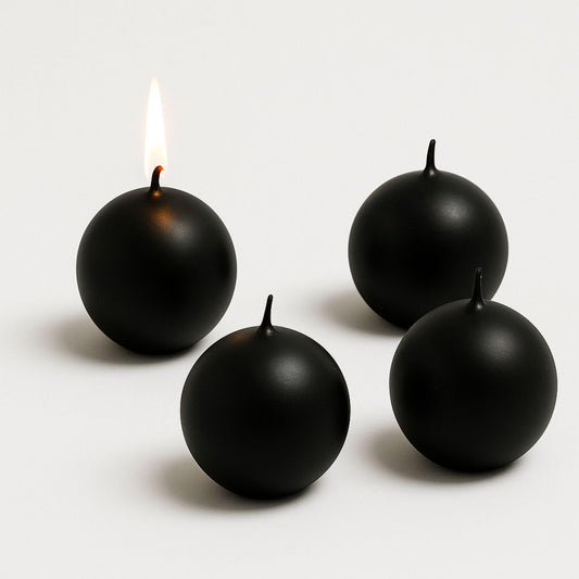 Biedermann & Sons Black Round Candles (Set of 4), Unscented Dripless Balls, 2.5" Spheres, 8 Hour Burn, Thick Set for Centerpiece Clusters and Home Accents