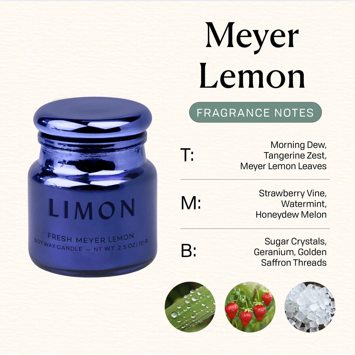 Paddywax Chroma Scented Candle with Lid in Reusable Metallic Etched Glass Jar, Clean- Burn Soy Candle with Approx. 14 Hour Burn Time, Cobalt – Limon, Fresh Meyer Lemon, 2.5 oz