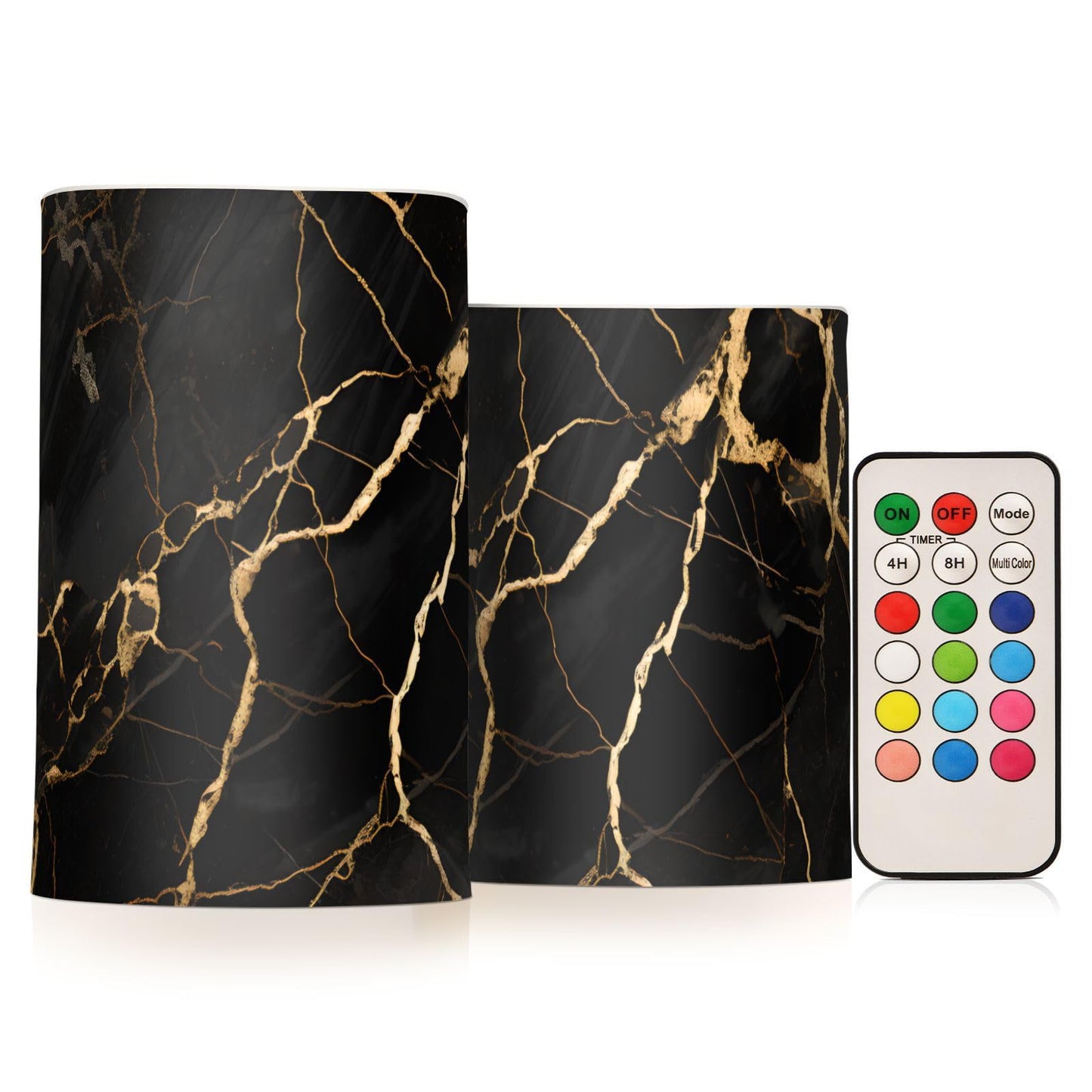 ALAZA Black Marble Gold Fluid Marble Flameless Candles Flickering LED Candles with Remote Timer Battery Operated Pillar Candles Set of 2 for Dinner Holiday Decor