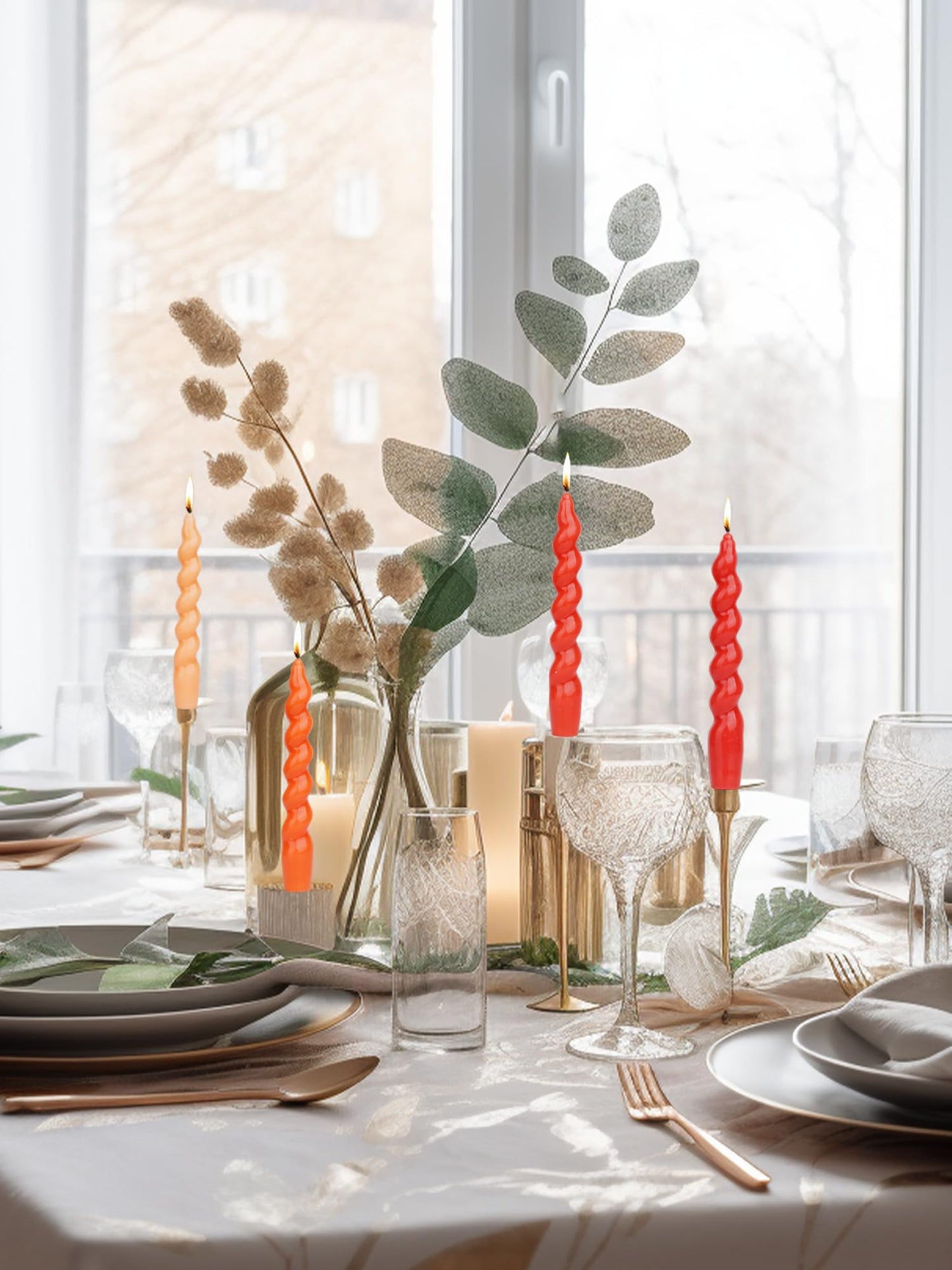 LPUSA Orange Spiral Taper Candles Twisted Candle Conical Stick Candles for Holiday Wedding Party Wax Unscented Dinner Candle Dripless,Christmas Gift H 10 Inch, 4pcs（Gradient Orange-B）