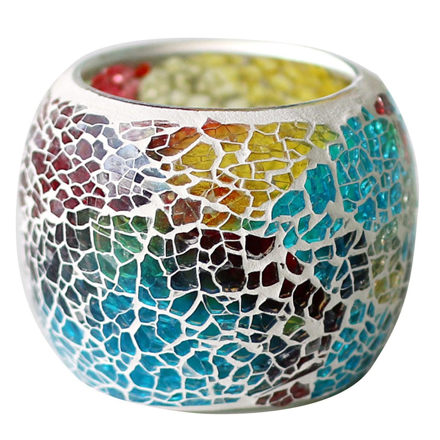 Votive Candle Holders for Table Centerpiece (NO Candles) Wedding Dinner by Candlelight,Tea Light Holders Mosaic Candle Holdes Candlescape Bowl for Valentine's,Christmas Party Decor 1 PC(Rainbow)
