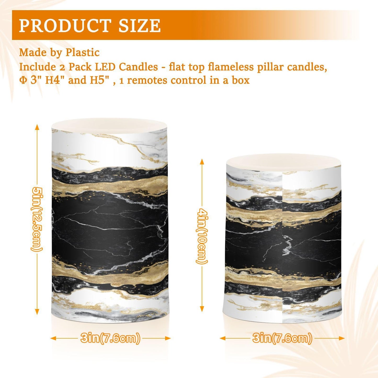 BOENLE Flickering Flameless Candles, Black White Marble Gold Veins LED Candles with Remote Timer, Set of 2 Battery Operated Candle for Valentine Wedding Birthday