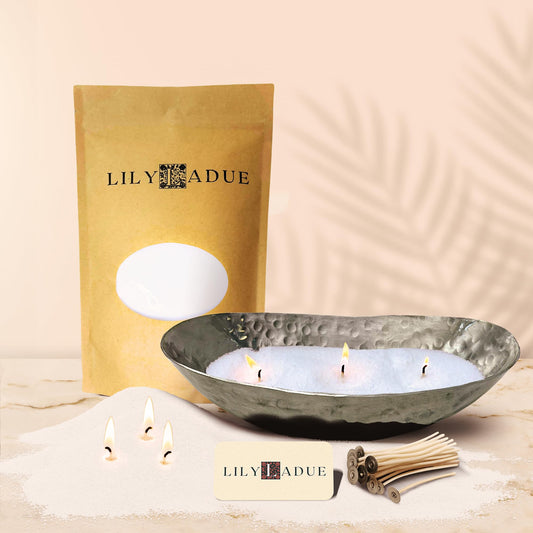 LILY LADUE Sand Candle Kit - 1Lb/16Oz Pearled Candles Sand and Wicks (24) with Silver Holder, Unscented Aroma Beads, Reusable Pearled Candle Wax for DIY Home Kit, Powder Beads Refill Available