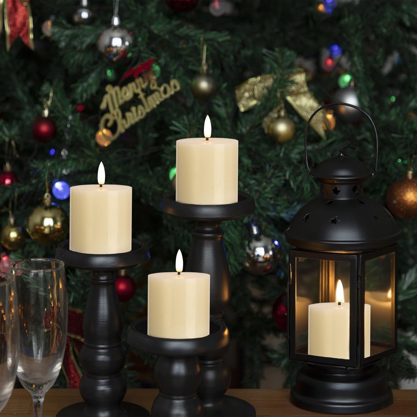 SEHNSY Ivory Flameless Candles Set of 3, 3x3 Real Wax LED Candles with Remote & Timer, Safe Battery Operated Candlelight for Homes with Kids & Pets, Warm Ambient Lighting for Home Decor