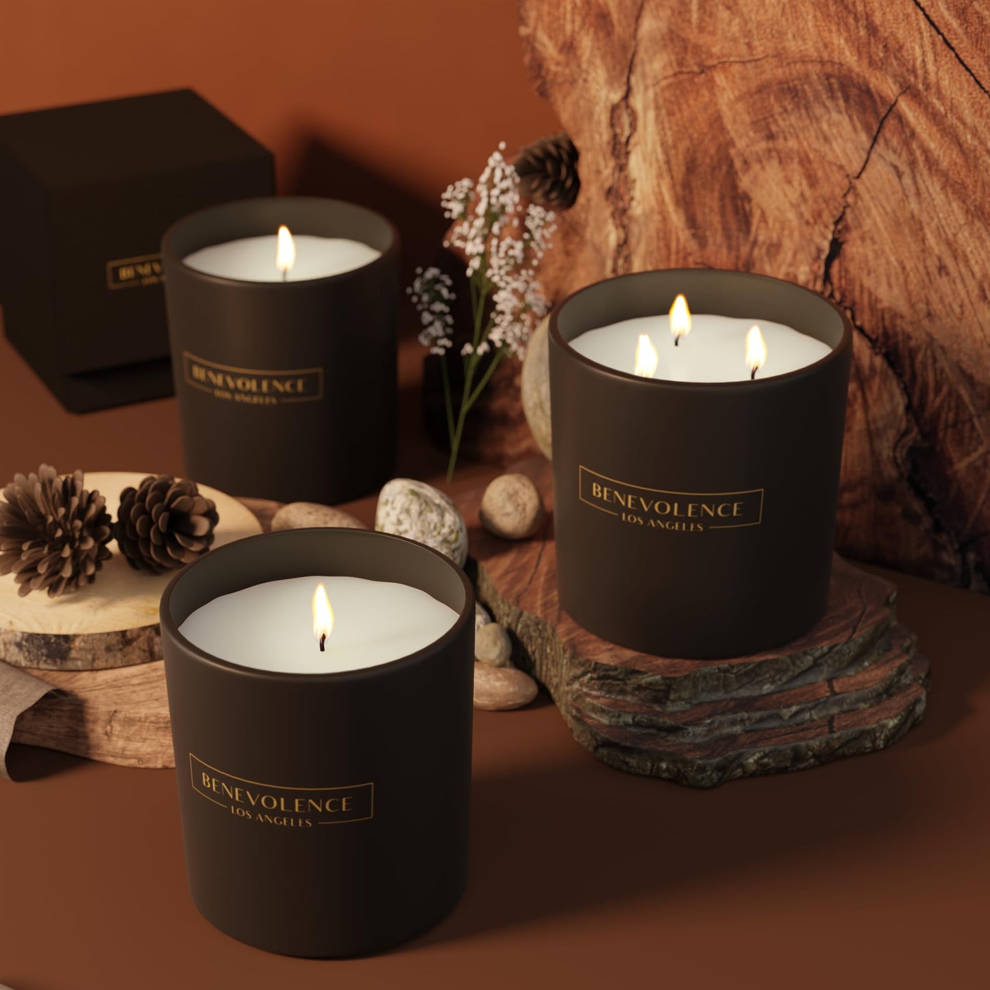 Benevolence LA Pine Wood Scented Candles | 14.5 oz Christmas Candles for Women | 45 Hour Burn Pine Scented Candles for Home | Holiday Candles | Pine Scent Aromatherapy Candles