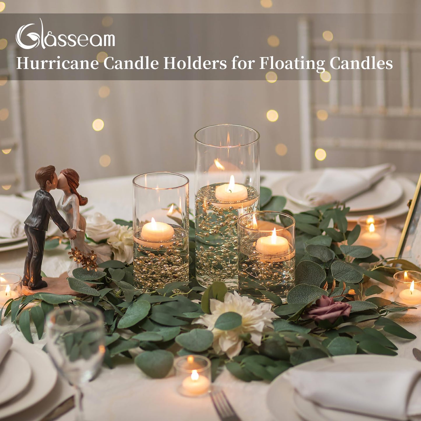 Glasseam Hurricane Glass Candle Holders: 6 Pcs Clear Cylinder Vases for Centerpieces Large Pillar Candle Holder for Floating Candles Set Modern Home Decor Wedding Table 5.3'' 7.3'' 9.5'' Height