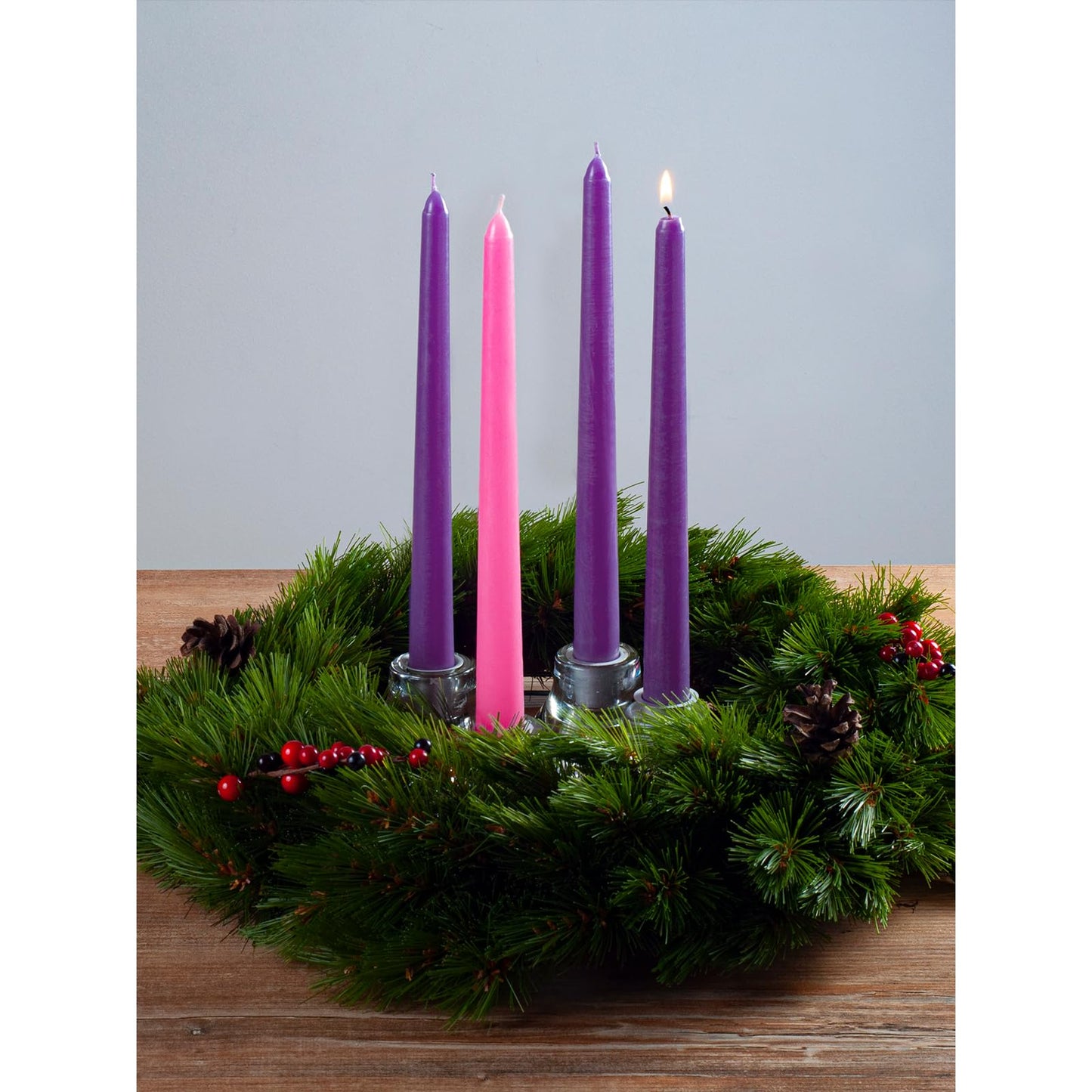 CANDWAX 10 Inch Advent Taper Candles Set of 12 - Long Burning Dripless Unscented Tapers - Perfect for Advent Wreaths, Christmas Décor - 9 Purple Tapers, 3 Pink Tapered Candles