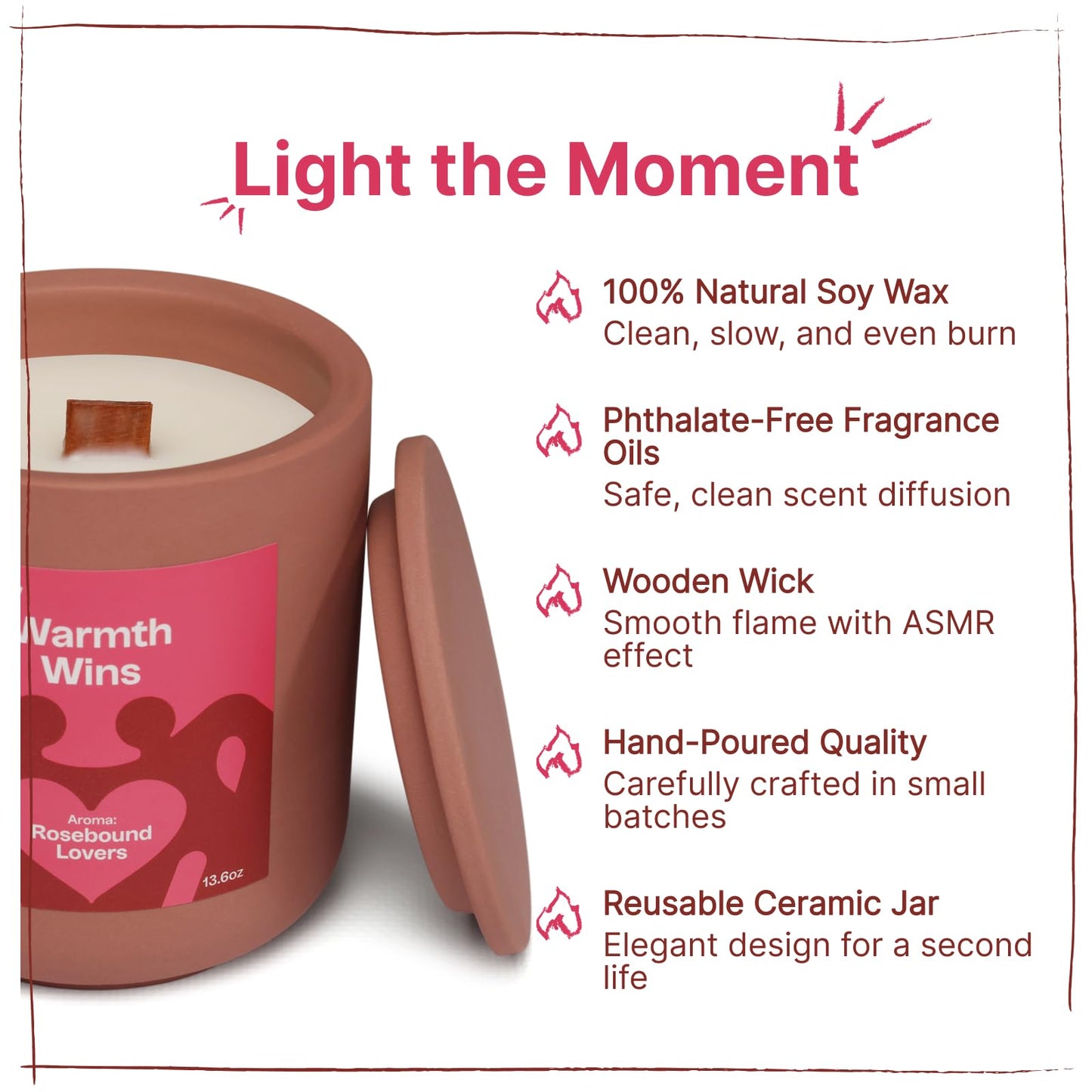 Headway Red Jar Scented Candle - Rose Musk Fragrance - 100% Soy Wax Scented Candles for Home, Valentines Day - Couples Gifts - Long-Burning Aromatherapy