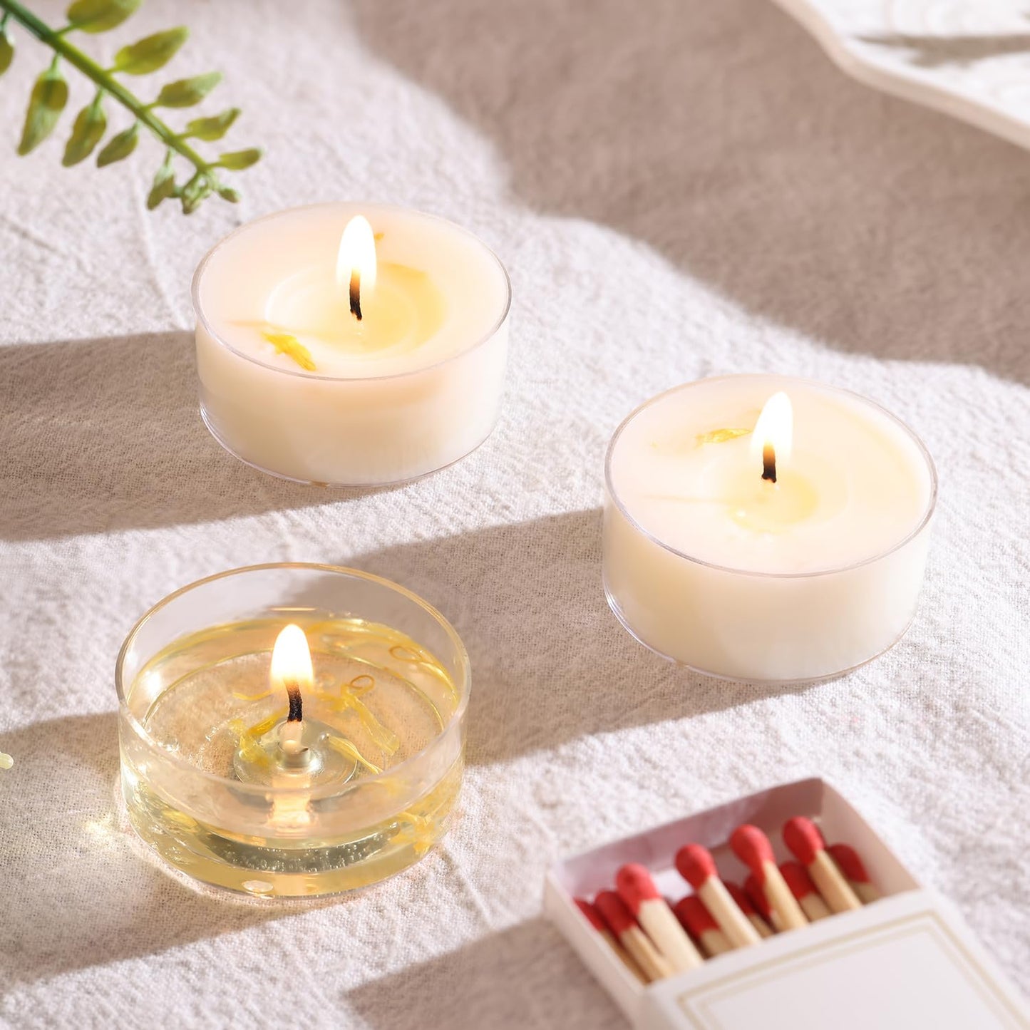 Vanilla Scented Tealight Candles, 48 Pack- Extended 4-5h Clear Cup Scented Tea Lights with Handmade Floral Surface, 100% Natural Palm Wax Tealights Smokeless for Home Cozy Night, Holidays